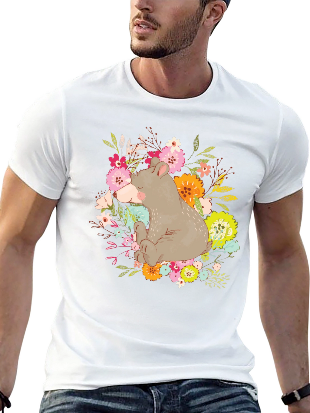 Cute Bear Floral T-Shirt - Unisex Graphic Tee