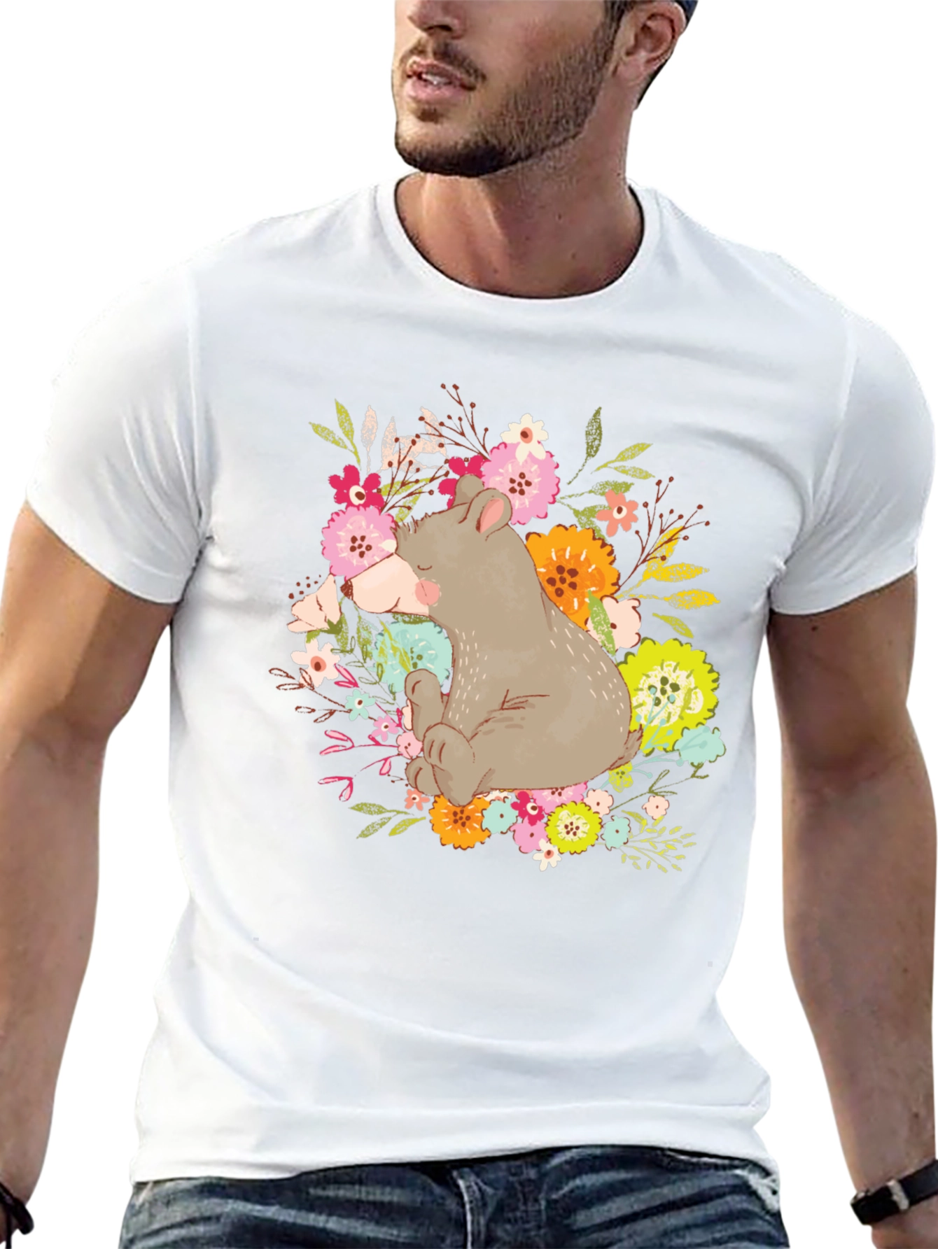 Cute Bear Floral T-Shirt - Unisex Graphic Tee