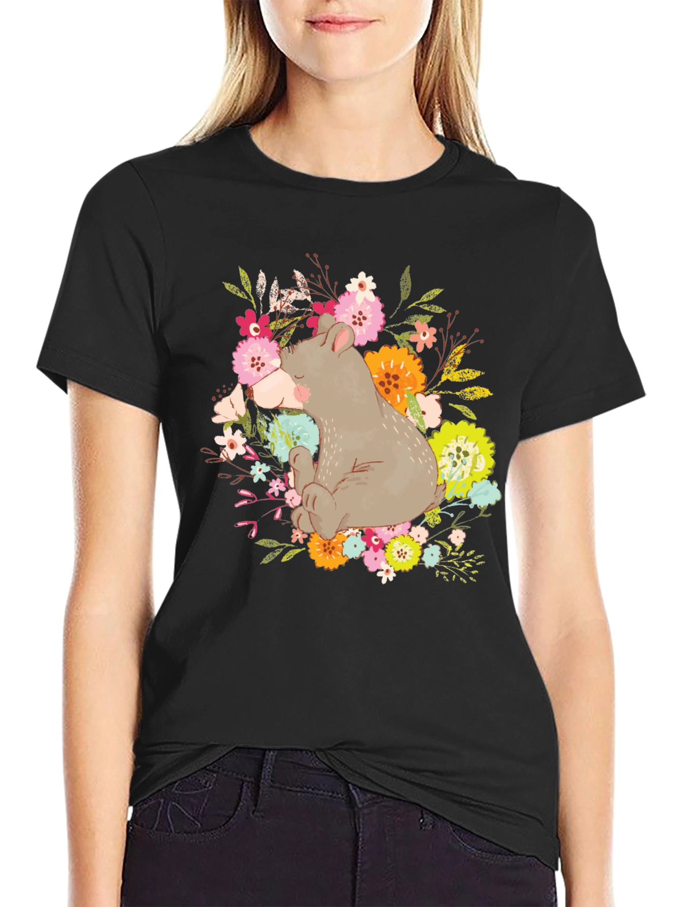 Cute Bear Floral T-Shirt - Unisex Graphic Tee