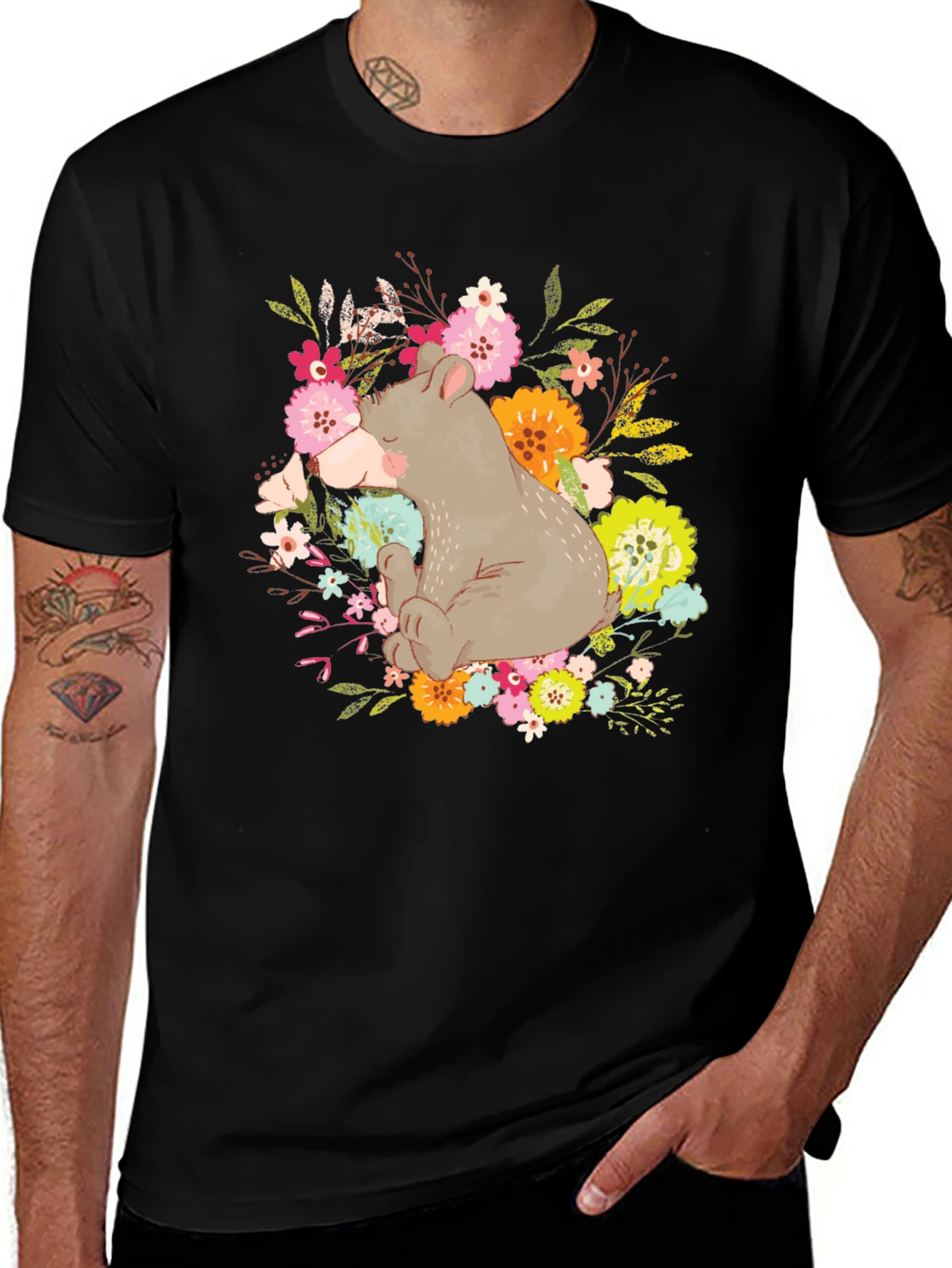 Cute Bear Floral T-Shirt - Unisex Graphic Tee