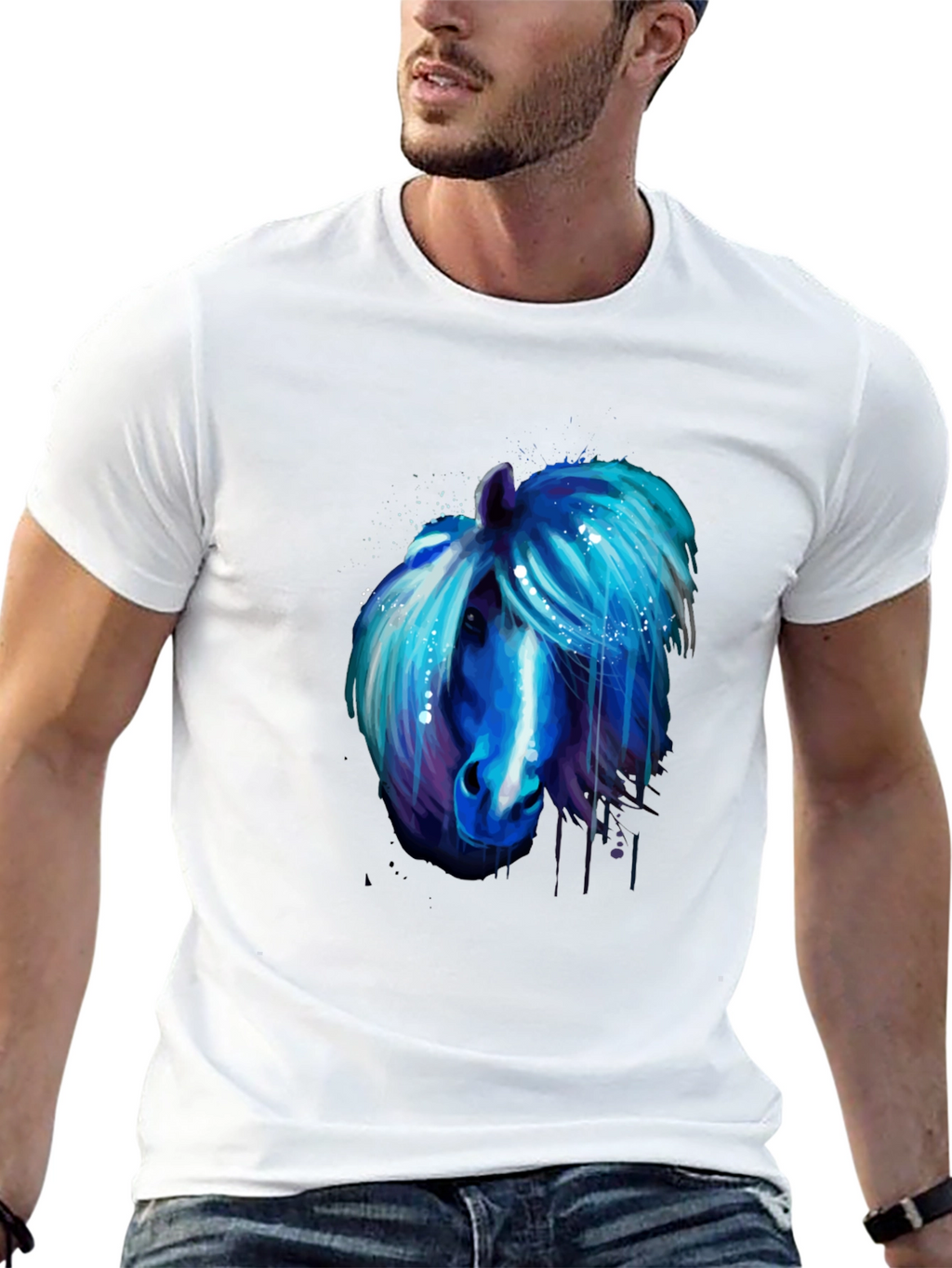 Blue Horse Graphic Tee - Unique Artistic Design