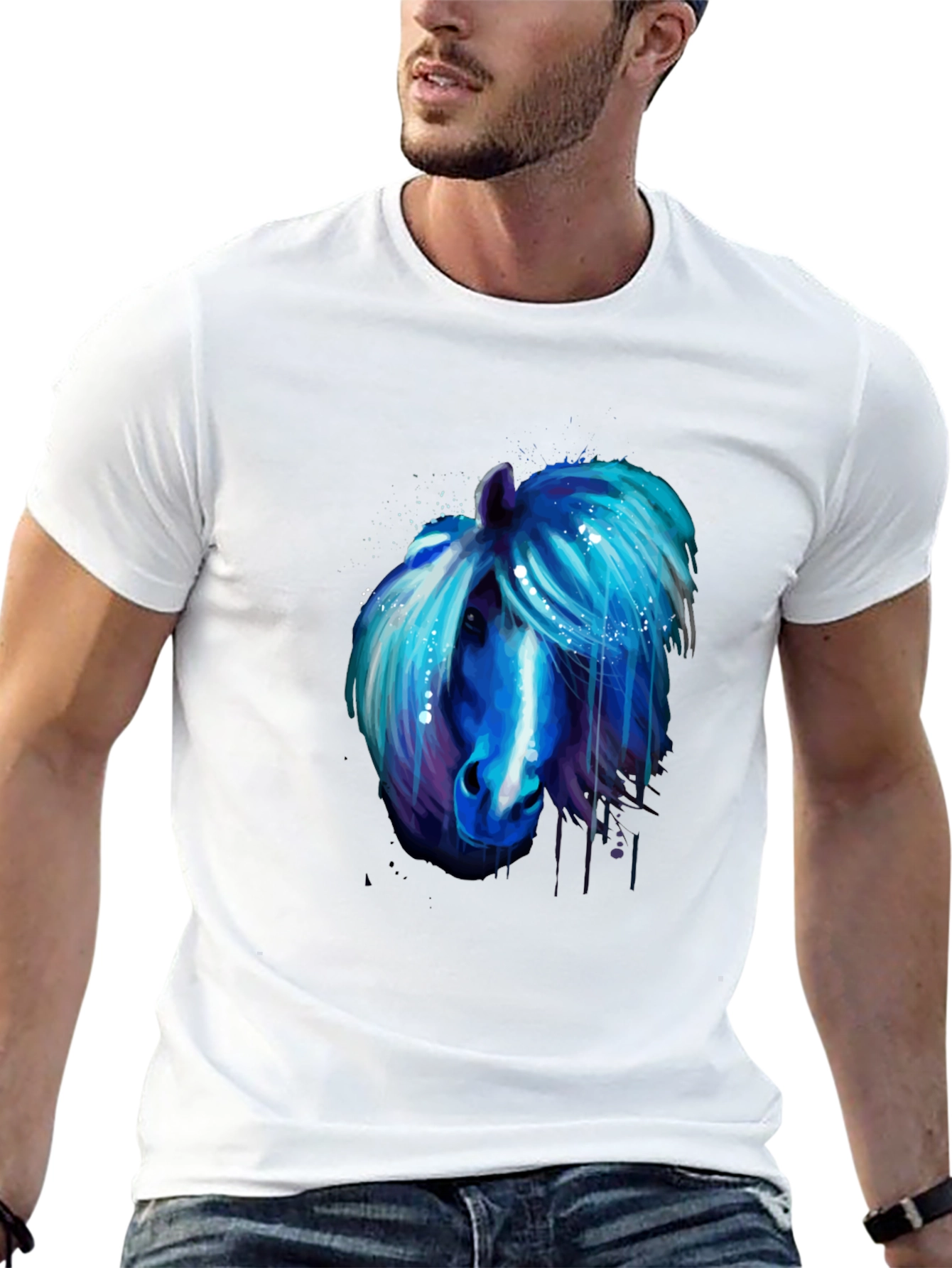 Blue Horse Graphic Tee - Unique Artistic Design