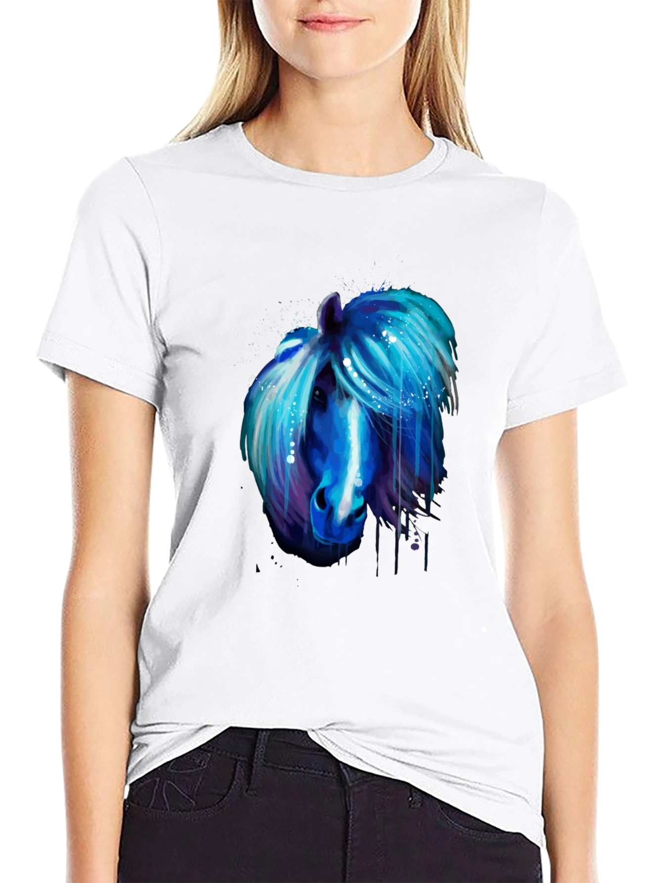 Blue Horse Graphic Tee - Unique Artistic Design