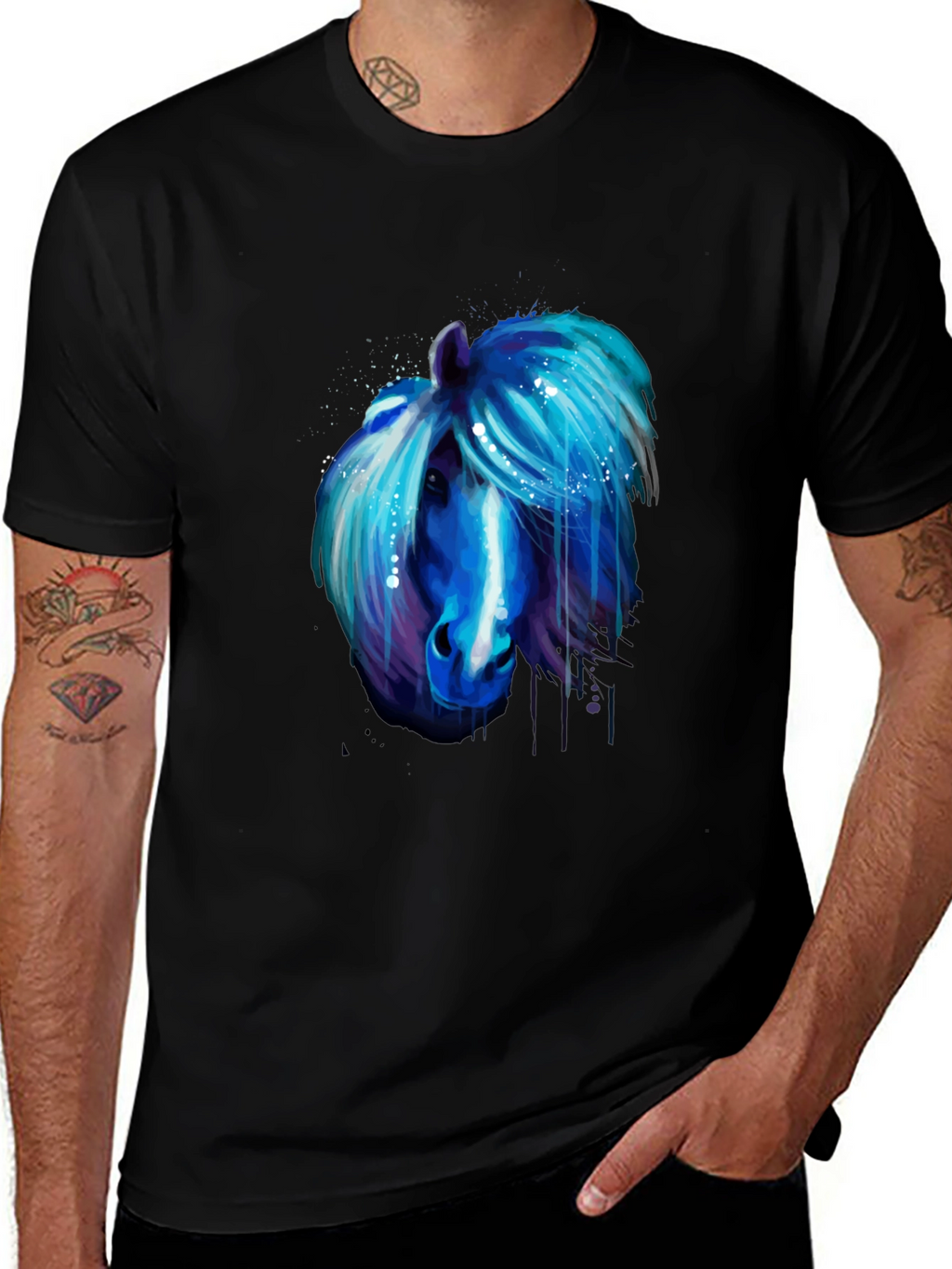 Blue Horse Graphic Tee - Unique Artistic Design