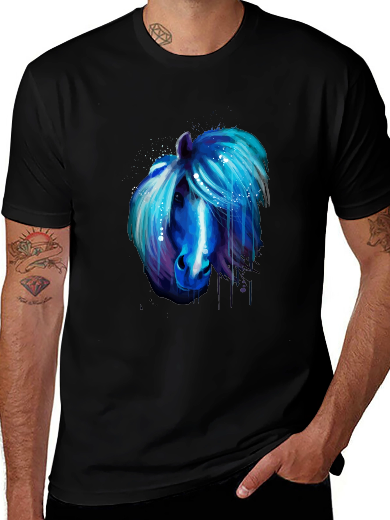 Blue Horse Graphic Tee - Unique Artistic Design
