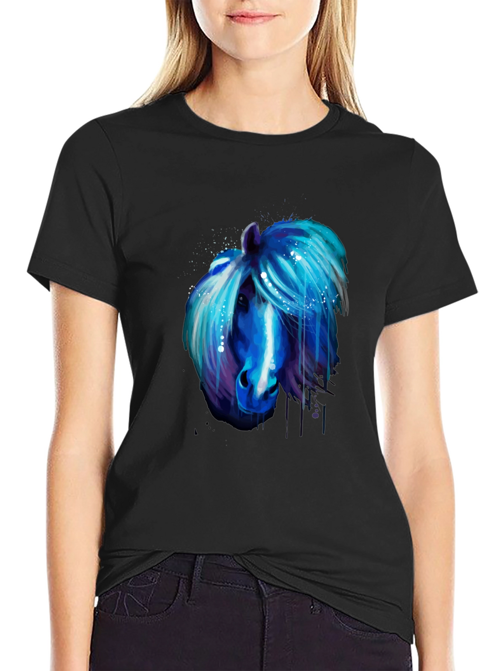Blue Horse Graphic Tee - Unique Artistic Design
