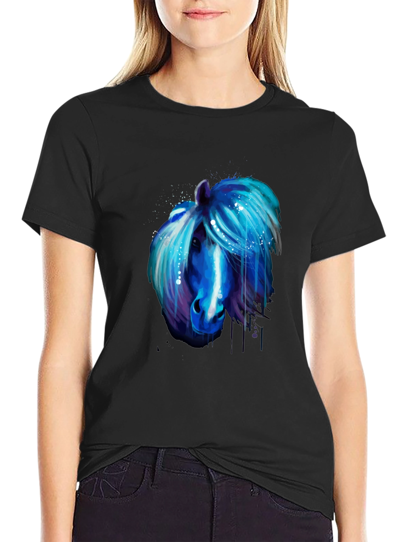 Blue Horse Graphic Tee - Unique Artistic Design