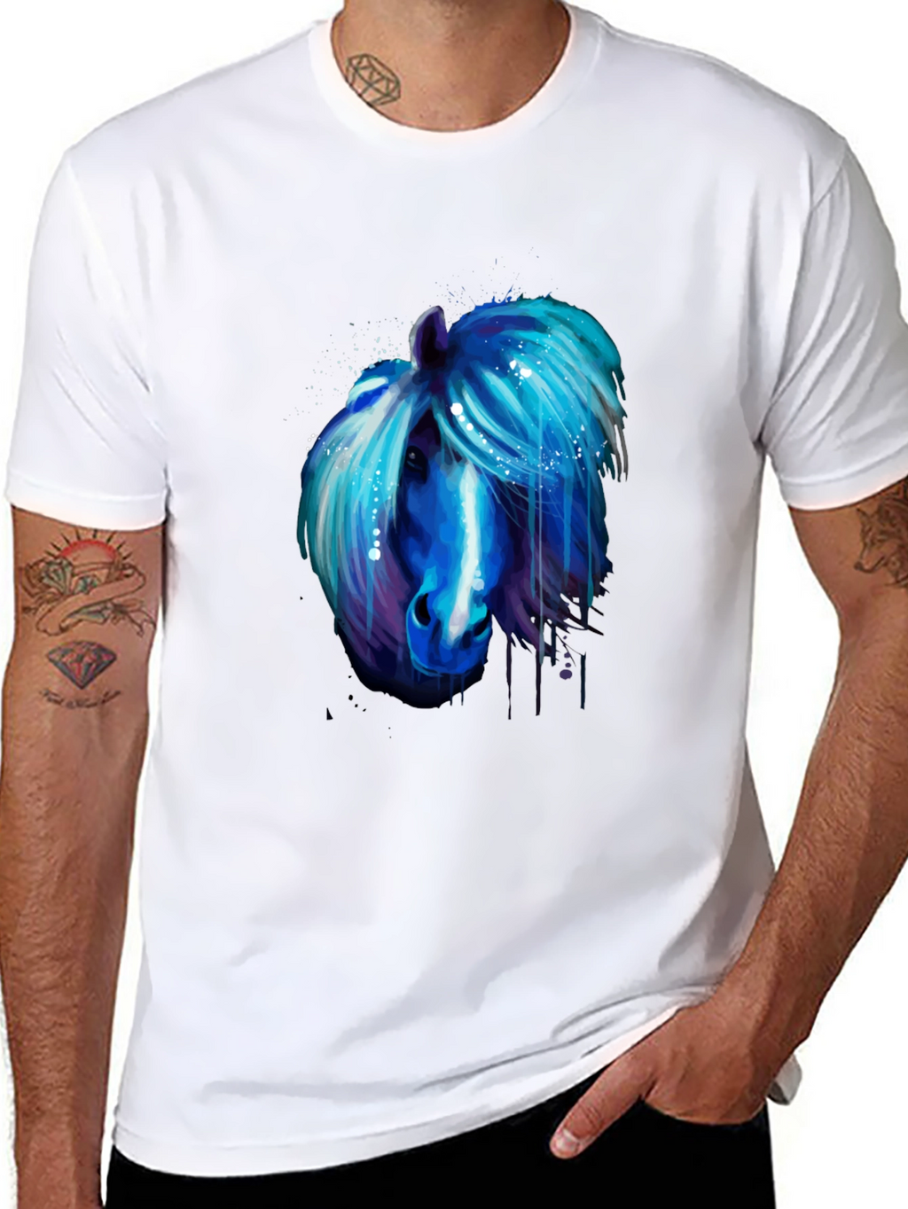 Blue Horse Graphic Tee - Unique Artistic Design