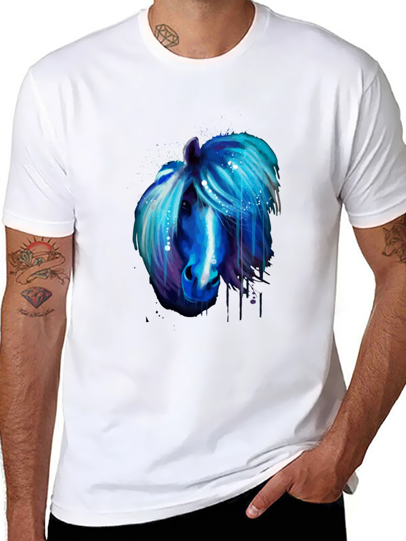 Blue Horse Graphic Tee - Unique Artistic Design