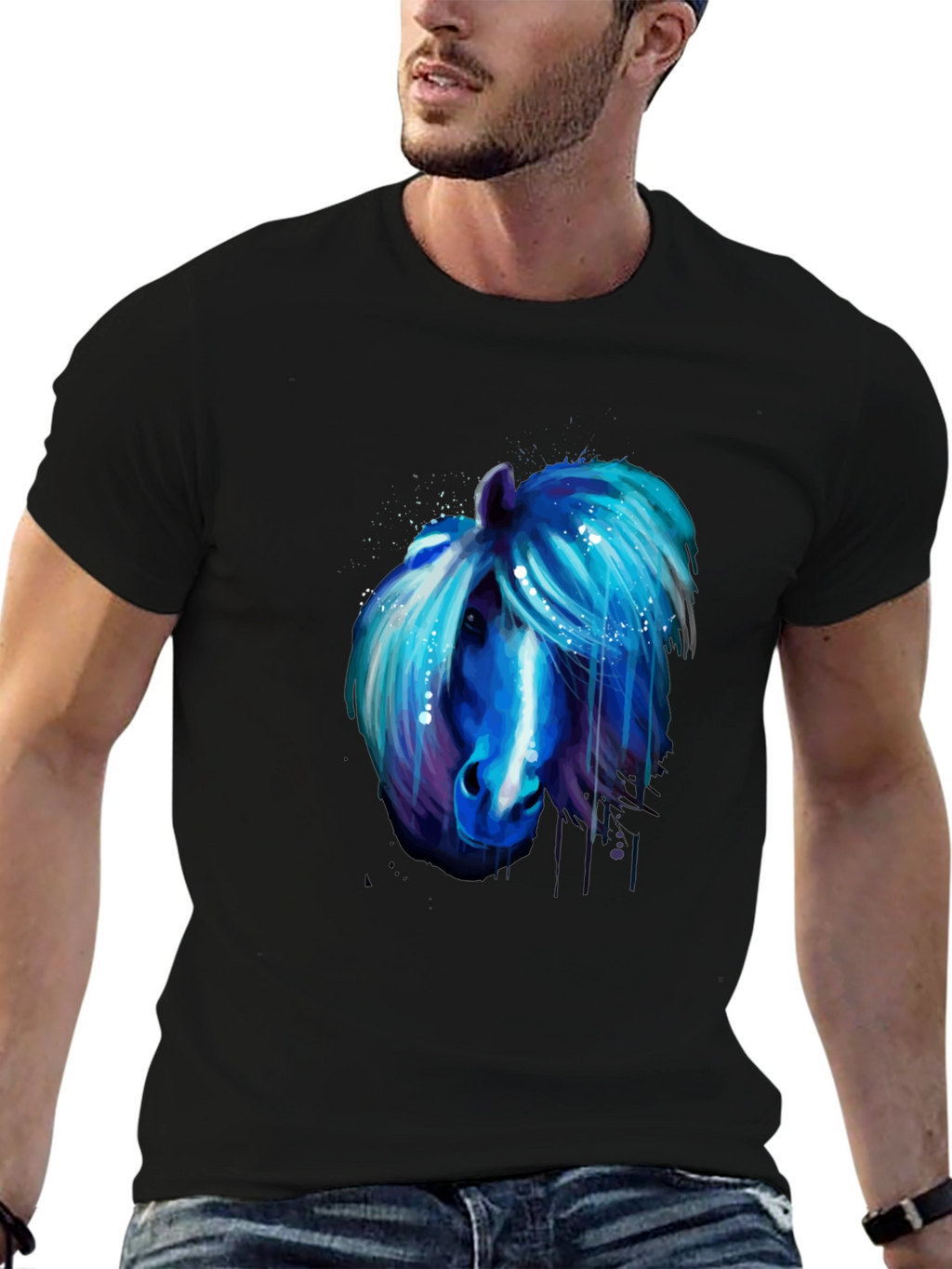 Blue Horse Graphic Tee - Unique Artistic Design