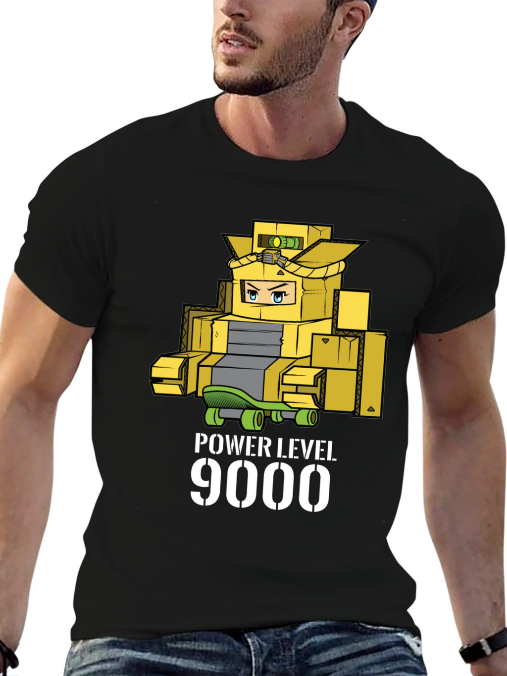 Power Level 9000 Cardboard Robot T-Shirt
