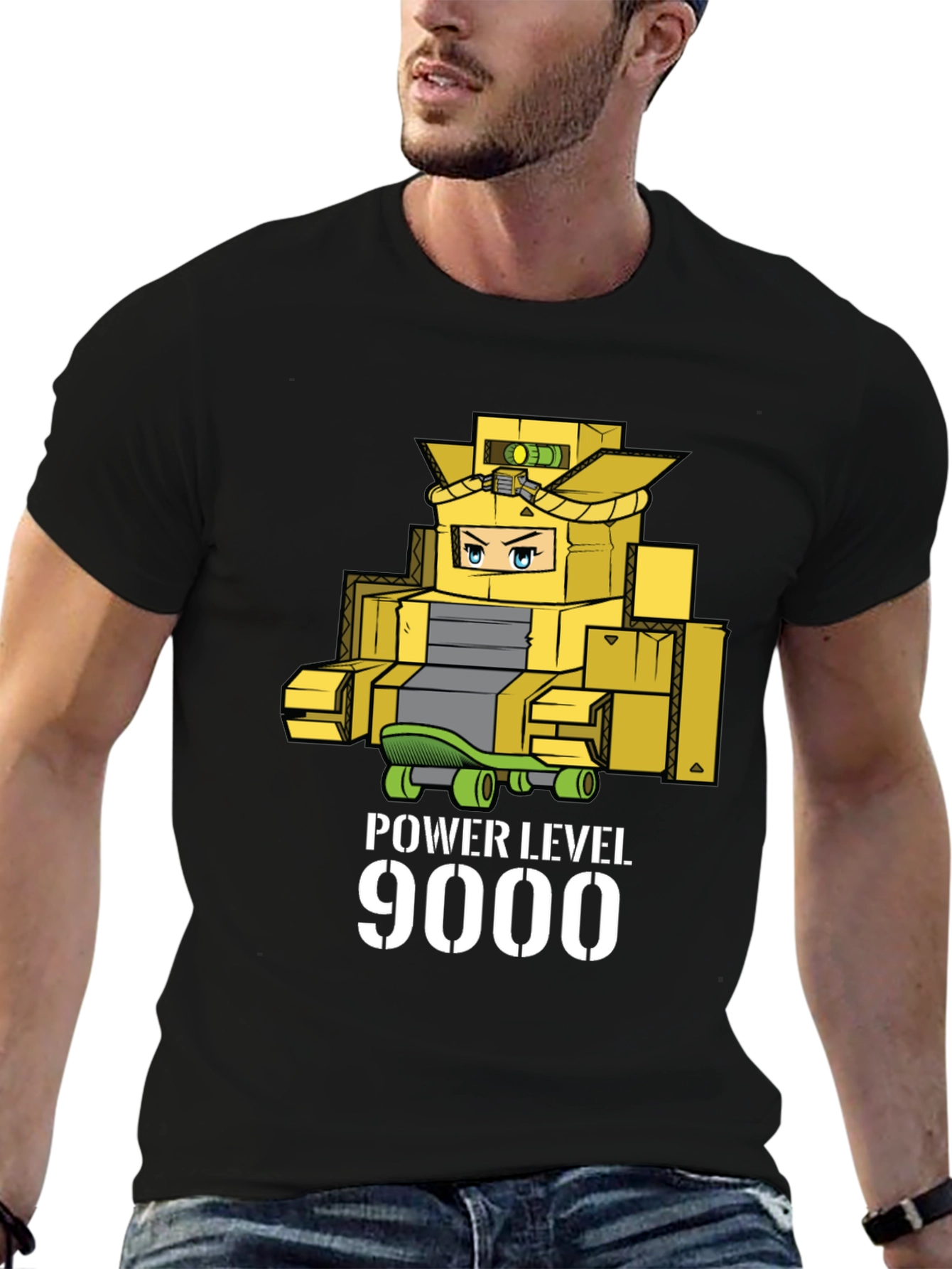 Power Level 9000 Cardboard Robot T-Shirt