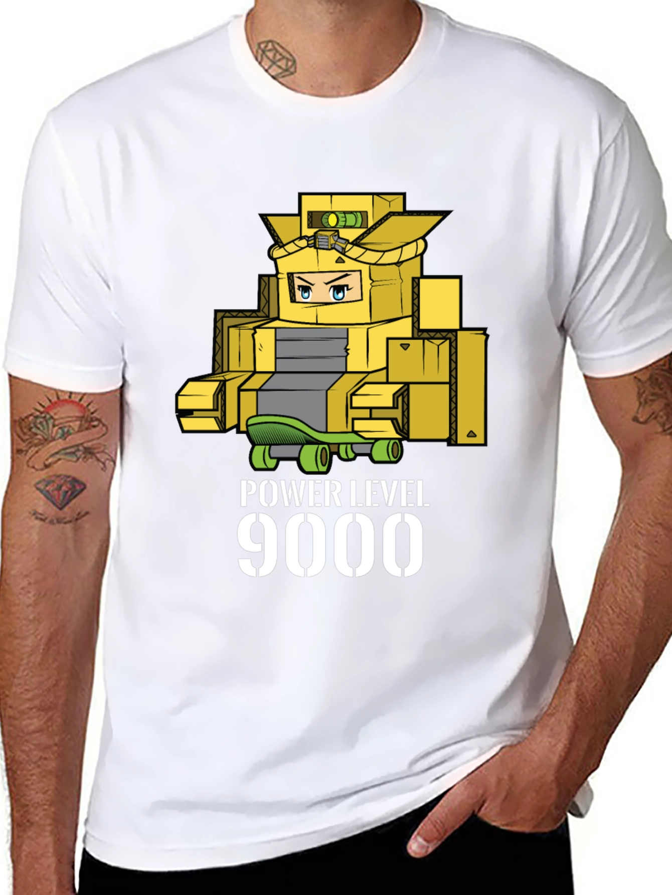Power Level 9000 Cardboard Robot T-Shirt
