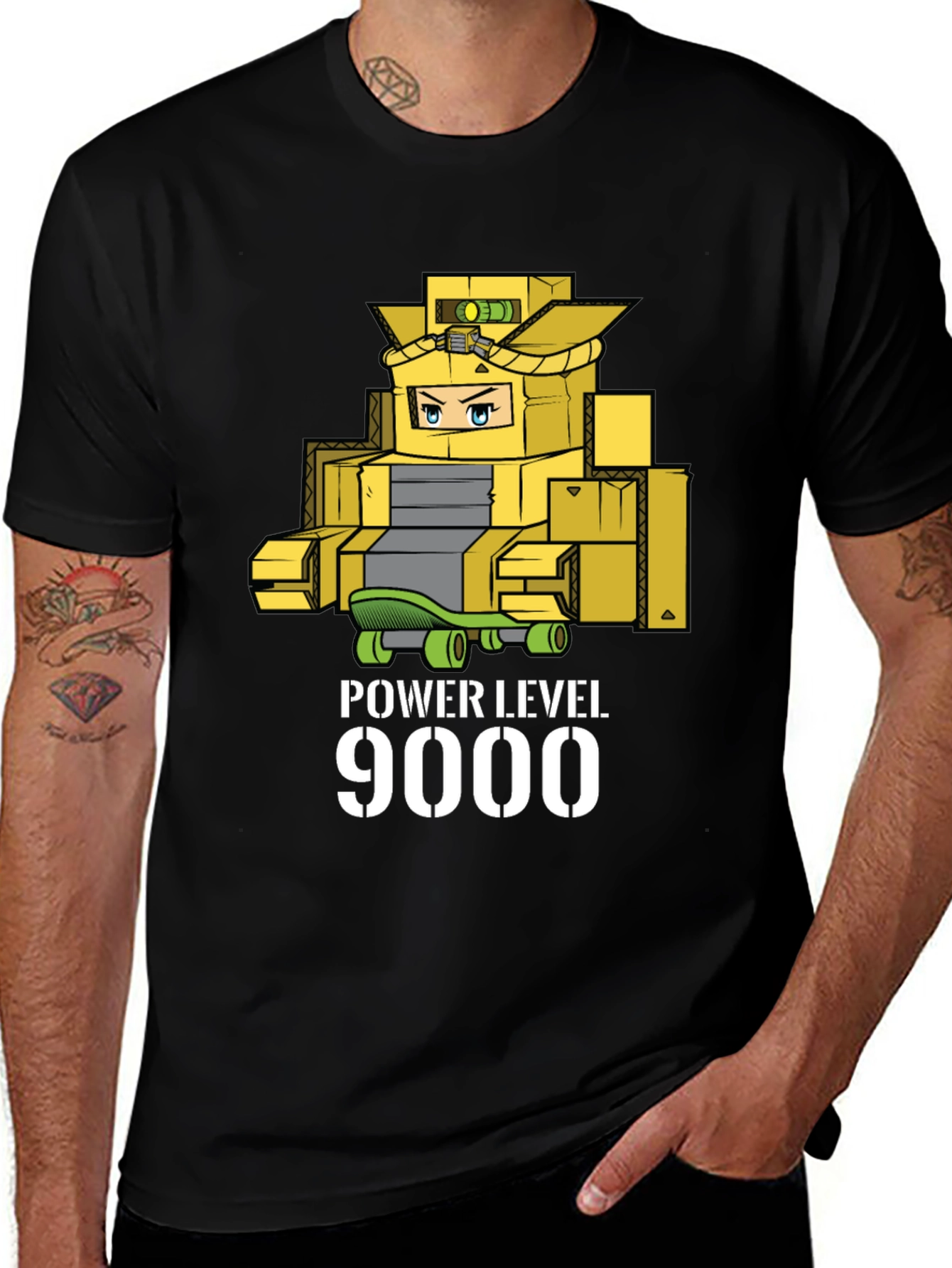 Power Level 9000 Cardboard Robot T-Shirt
