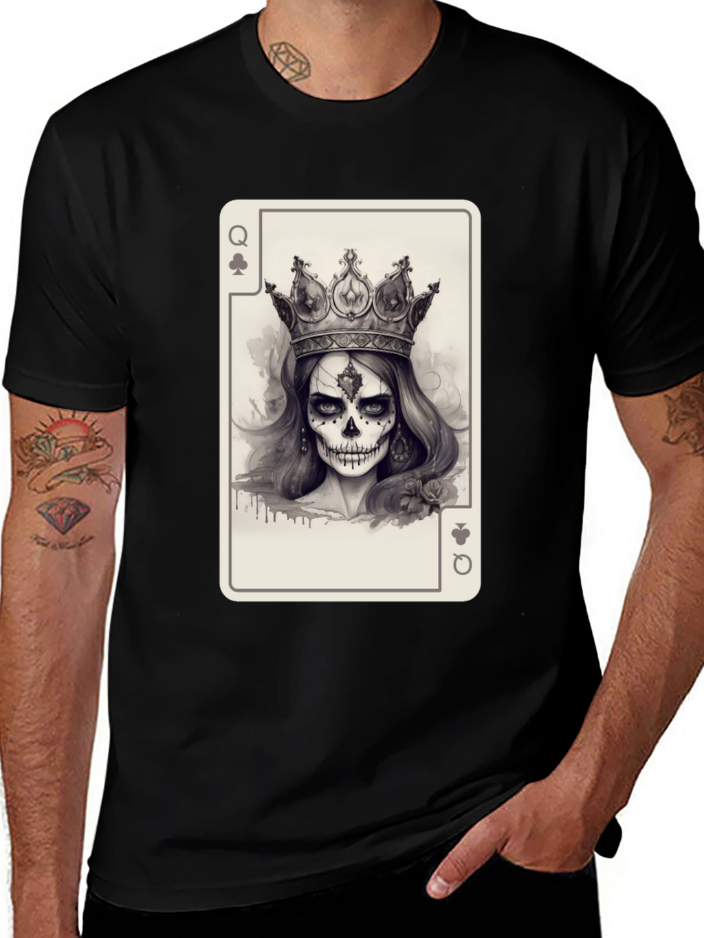 Queen of Spades Card Graphic Tee - Skull Crown