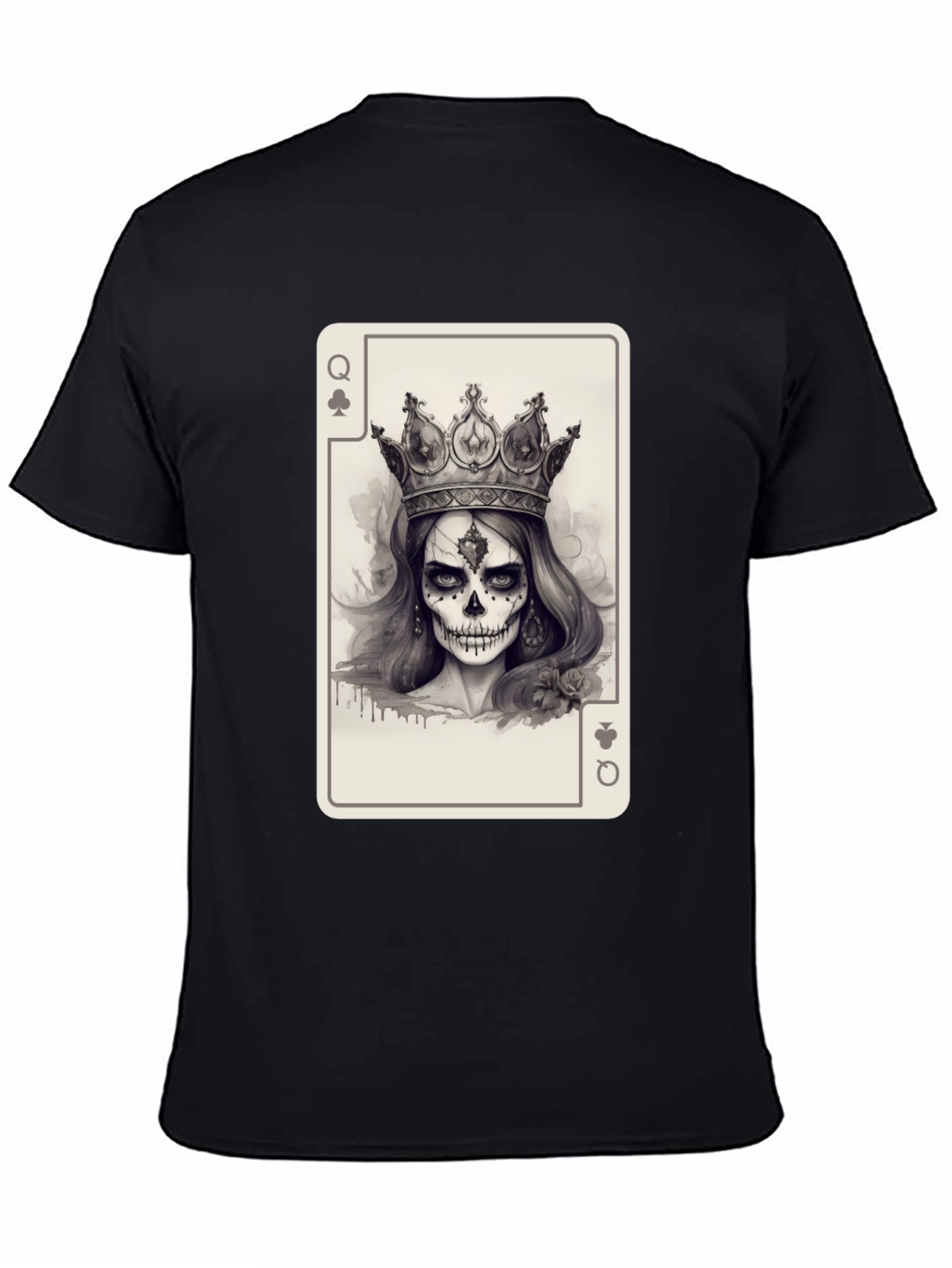 Queen of Spades Card Graphic Tee - Skull Crown