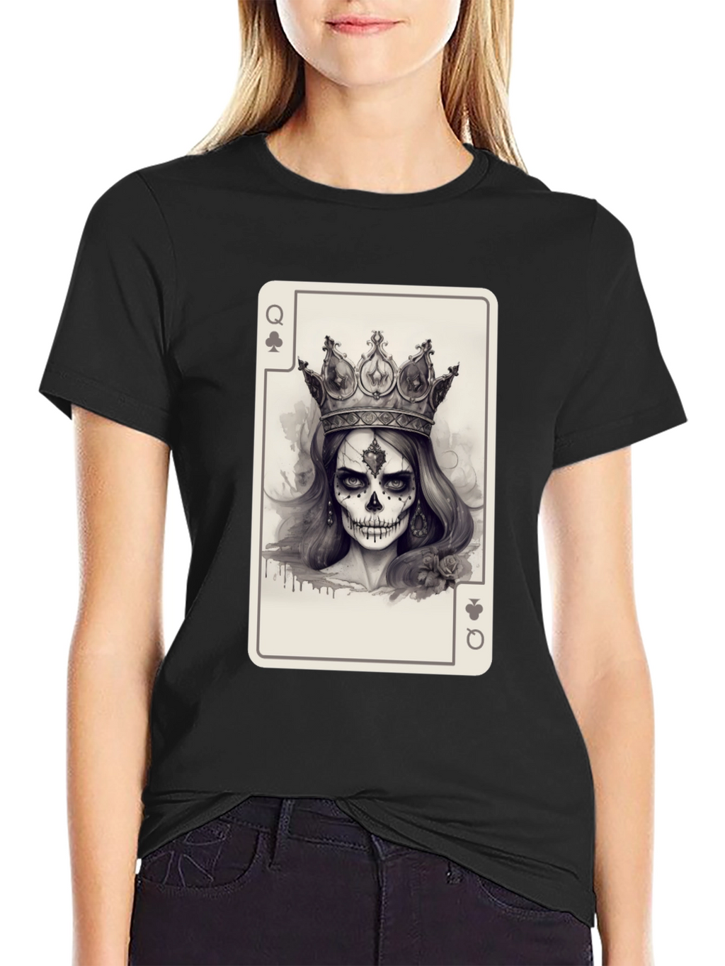 Queen of Spades Card Graphic Tee - Skull Crown