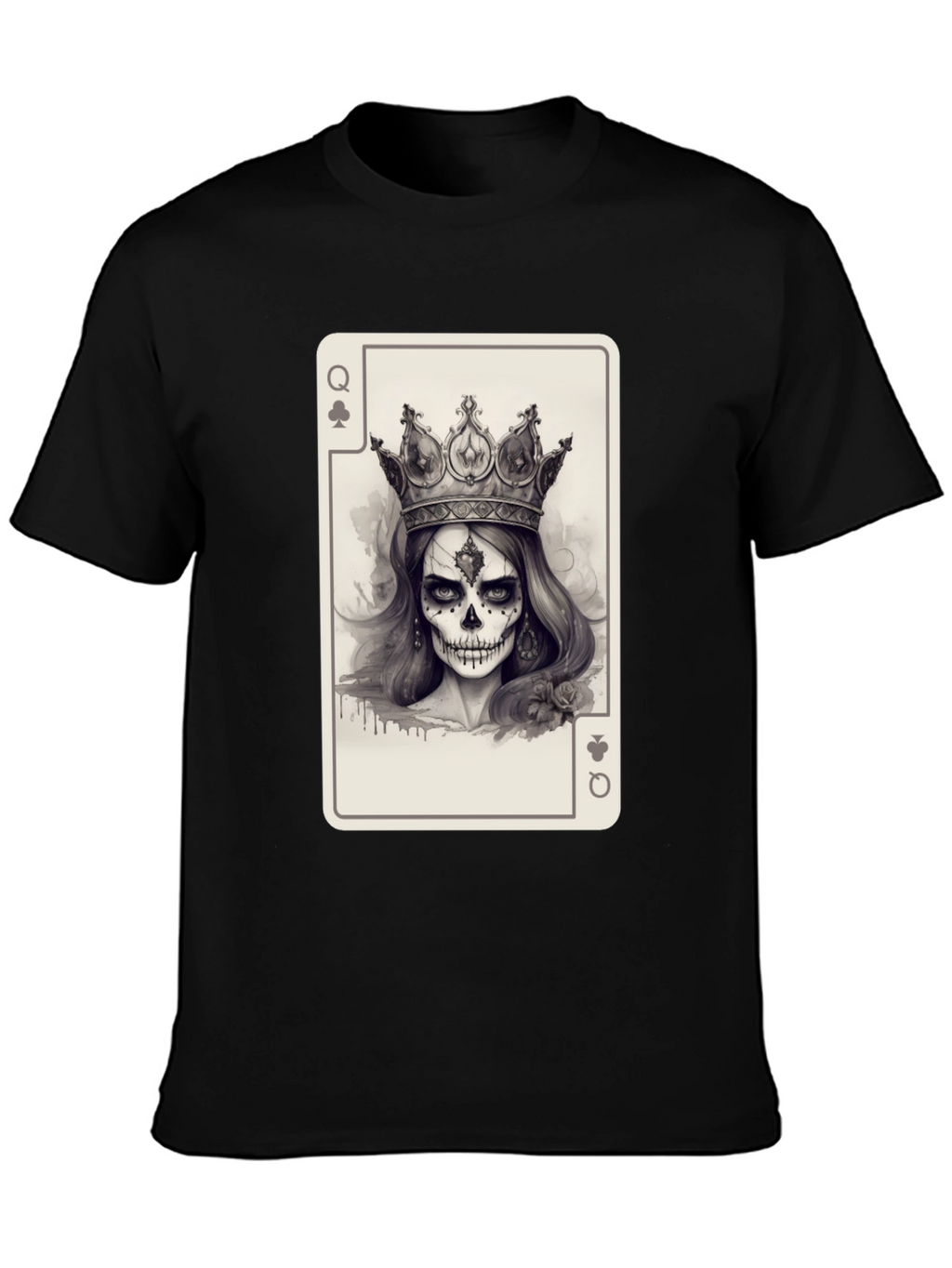 Queen of Spades Card Graphic Tee - Skull Crown