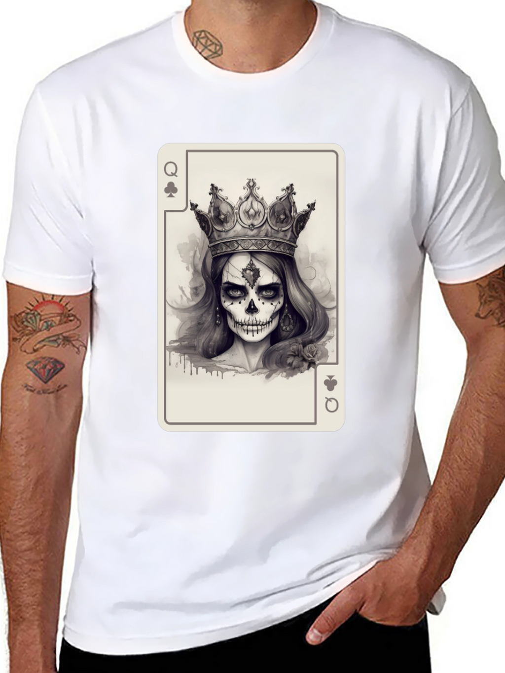 Queen of Spades Card Graphic Tee - Skull Crown