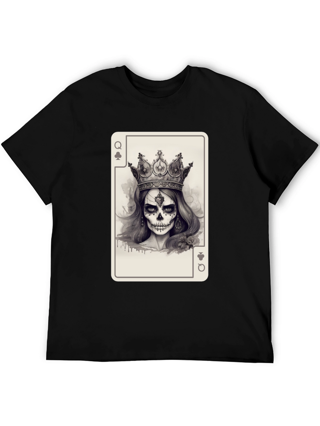 Queen of Spades Card Graphic Tee - Skull Crown