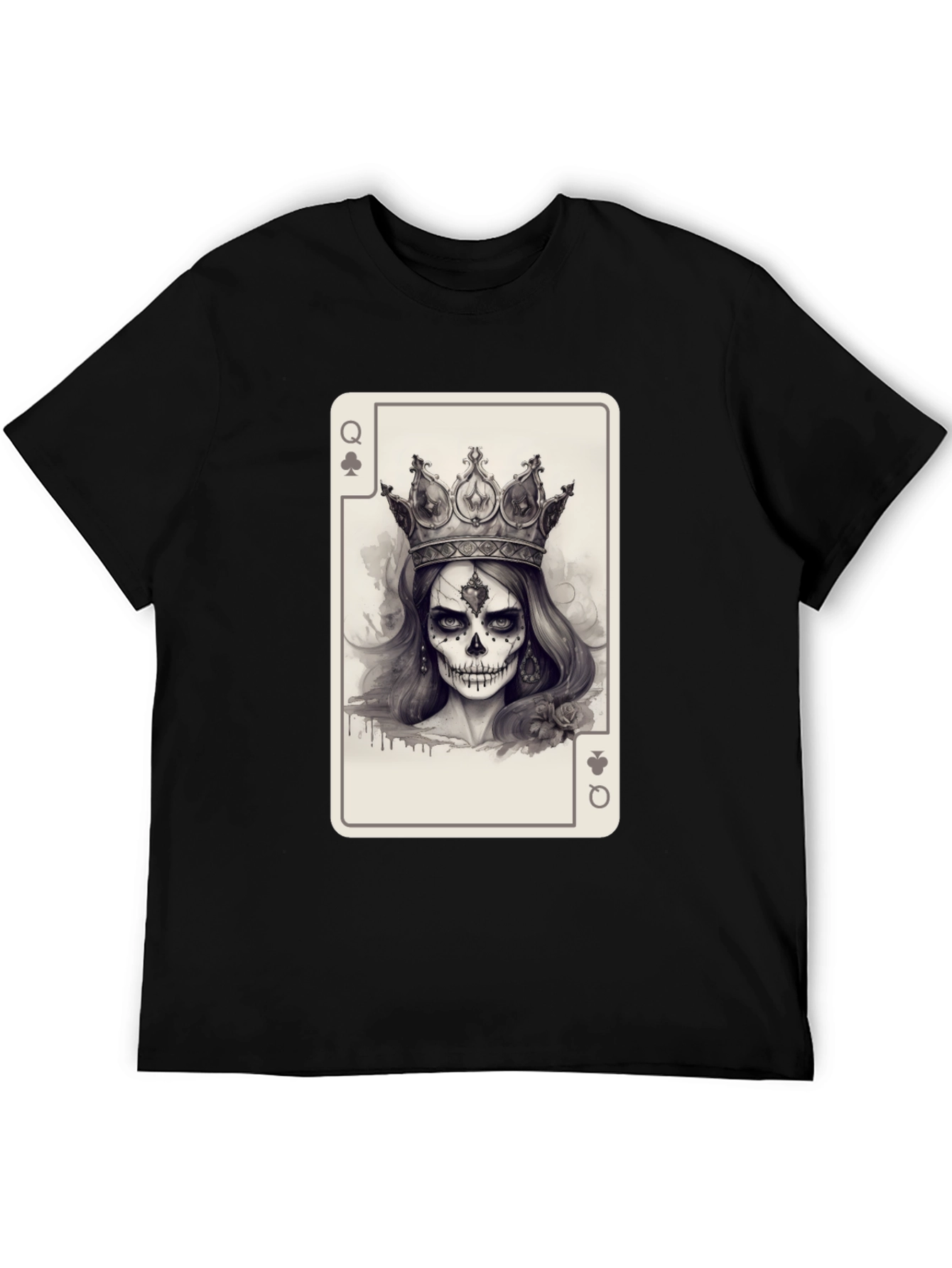 Queen of Spades Card Graphic Tee - Skull Crown