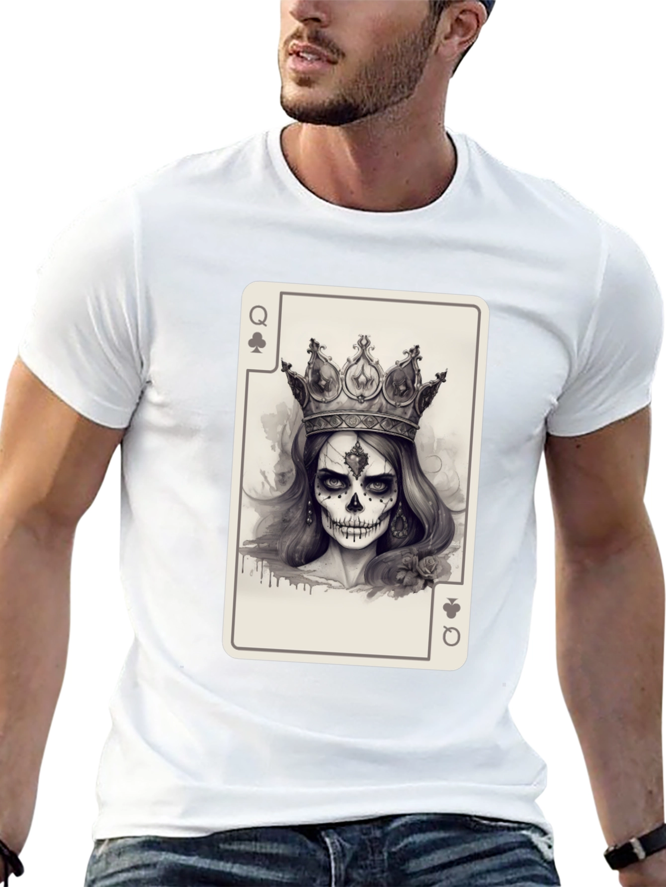 Queen of Spades Card Graphic Tee - Skull Crown