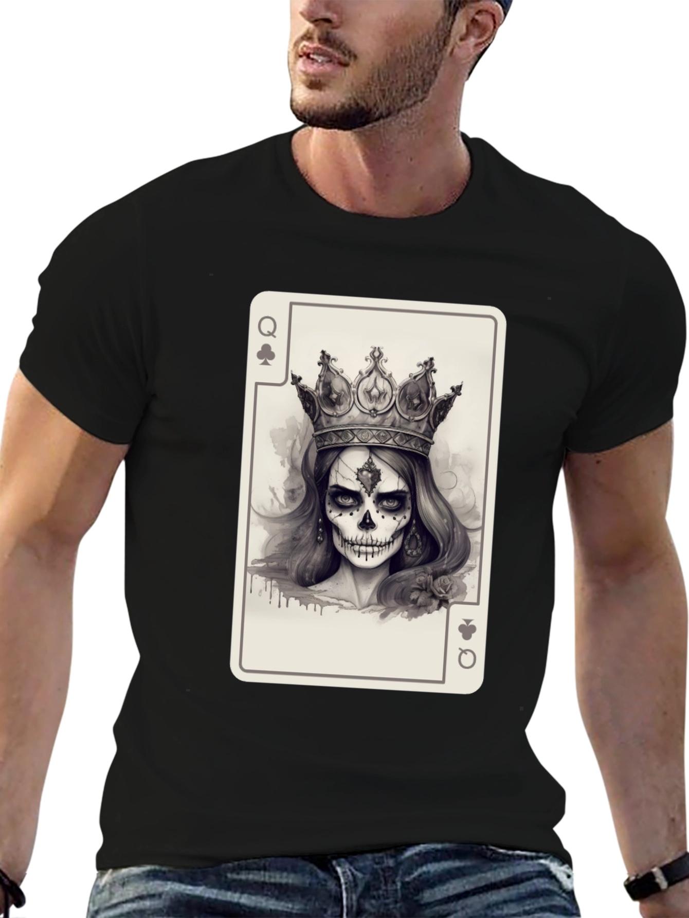 Queen of Spades Card Graphic Tee - Skull Crown