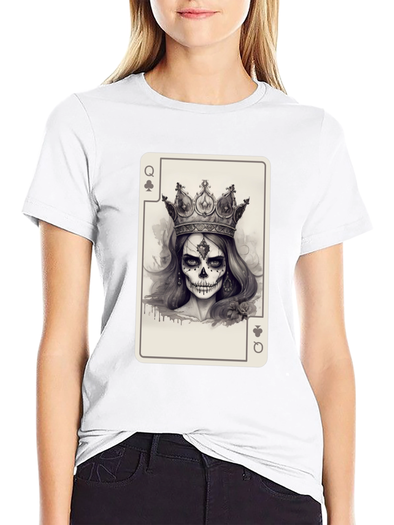 Queen of Spades Card Graphic Tee - Skull Crown