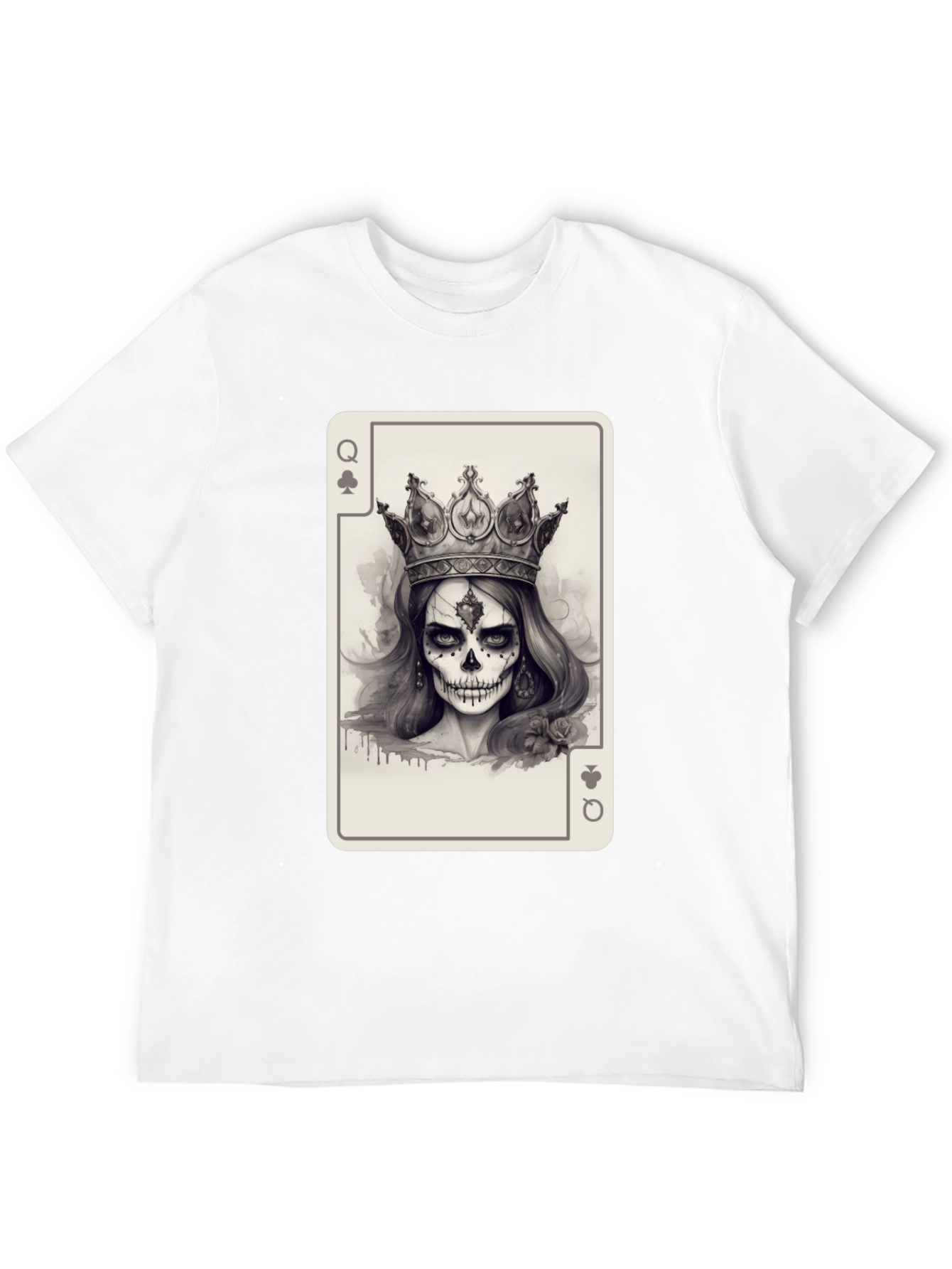 Queen of Spades Card Graphic Tee - Skull Crown