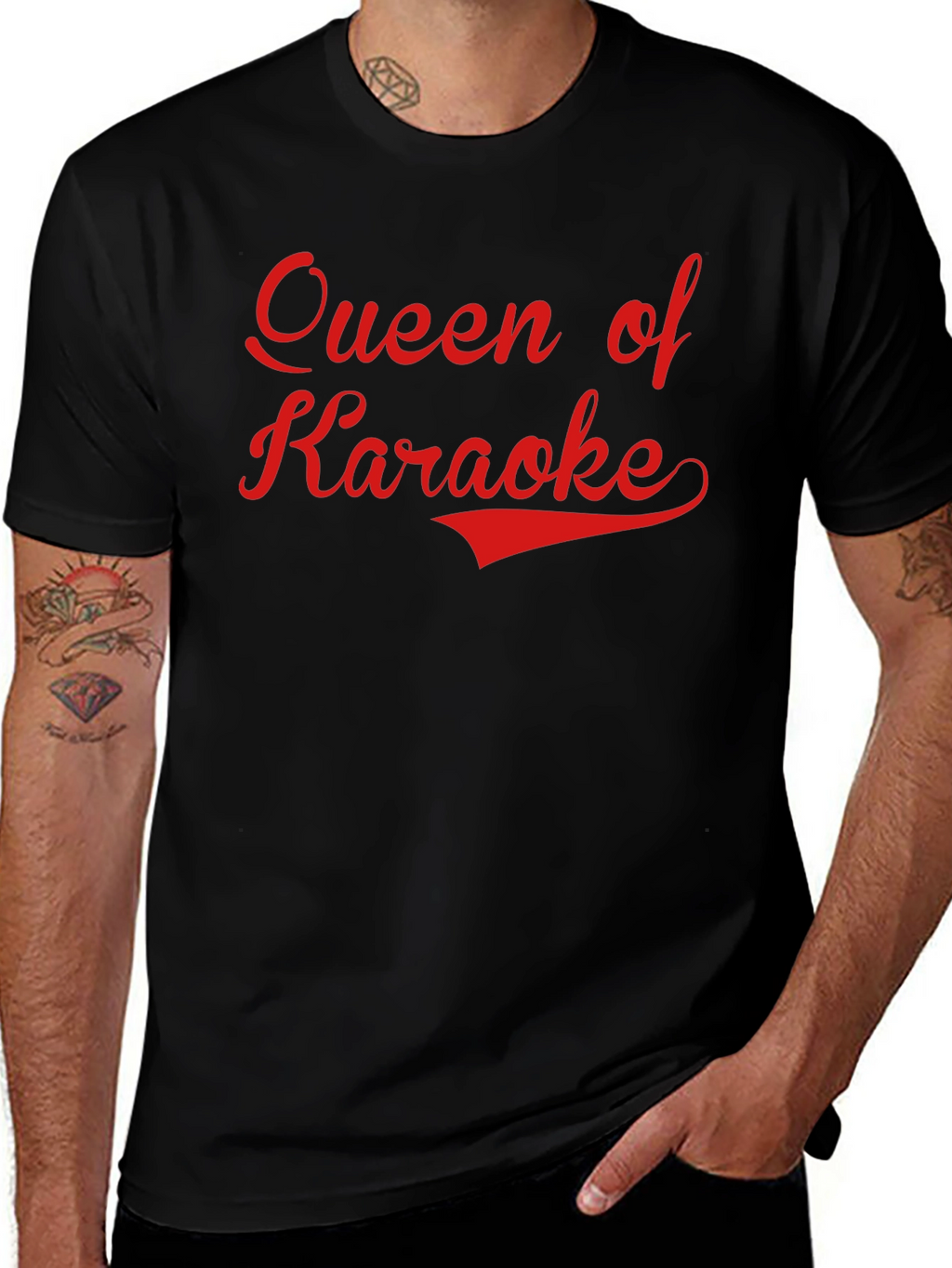 Queen of Karaoke T-Shirt - Black Red Text
