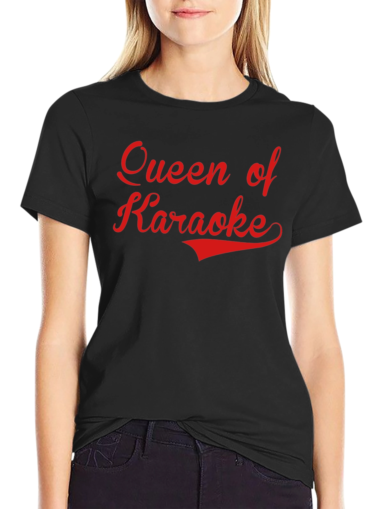 Queen of Karaoke T-Shirt - Black Red Text