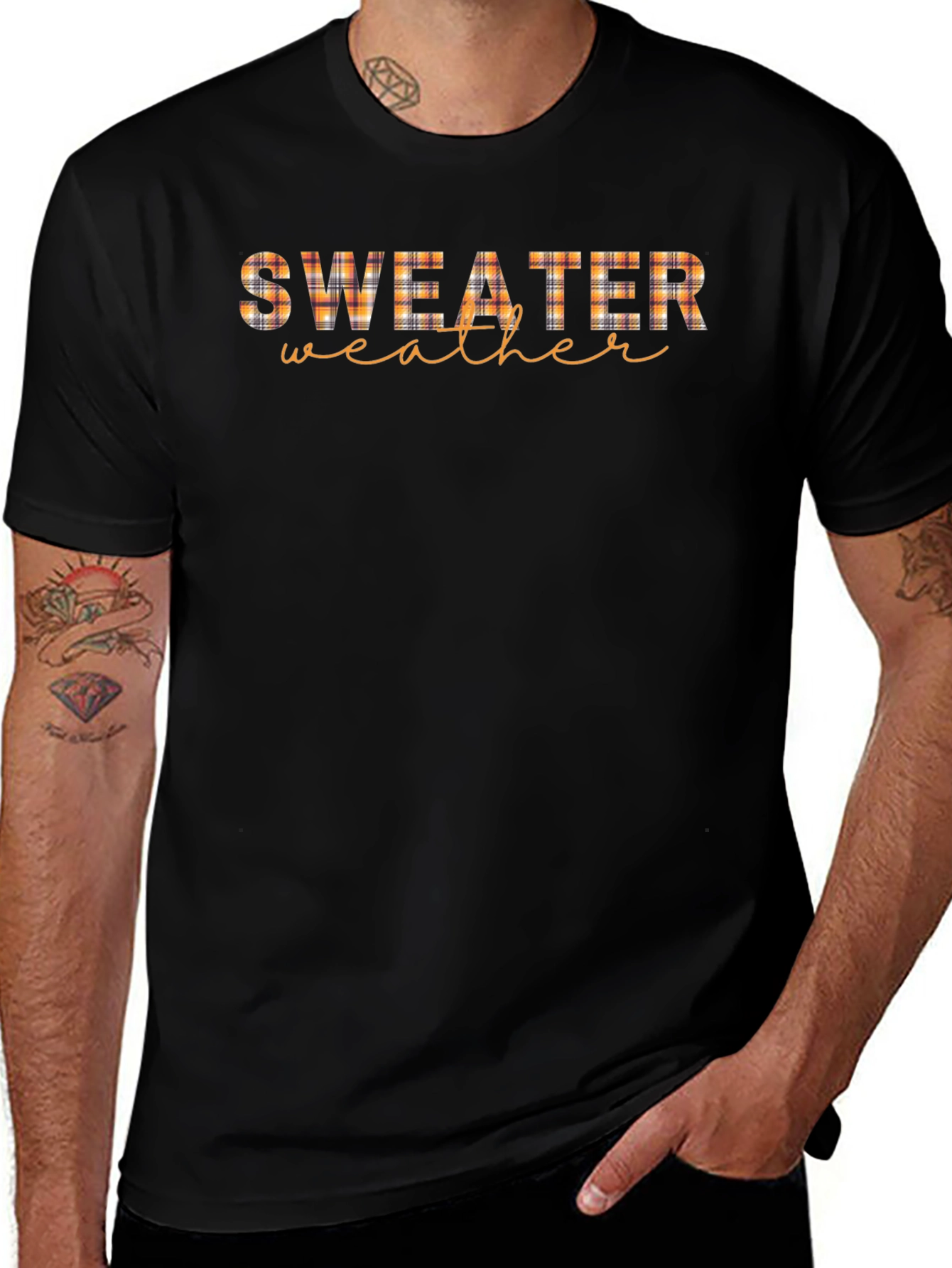 Sweater Weather Plaid Print Black T-Shirt