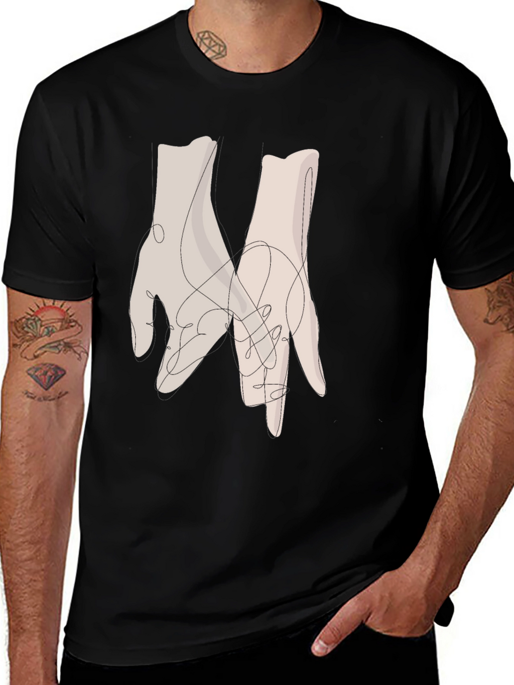 Minimalist Hands Graphic Black Tee