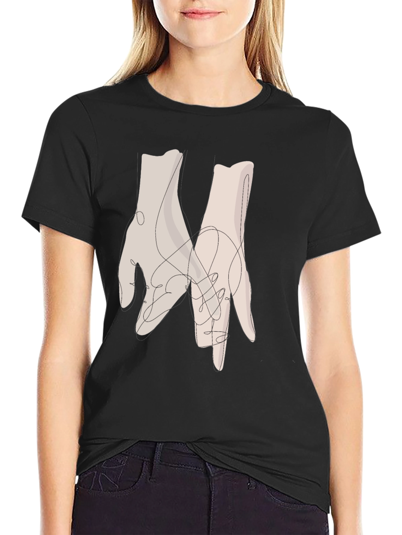 Minimalist Hands Graphic Black Tee