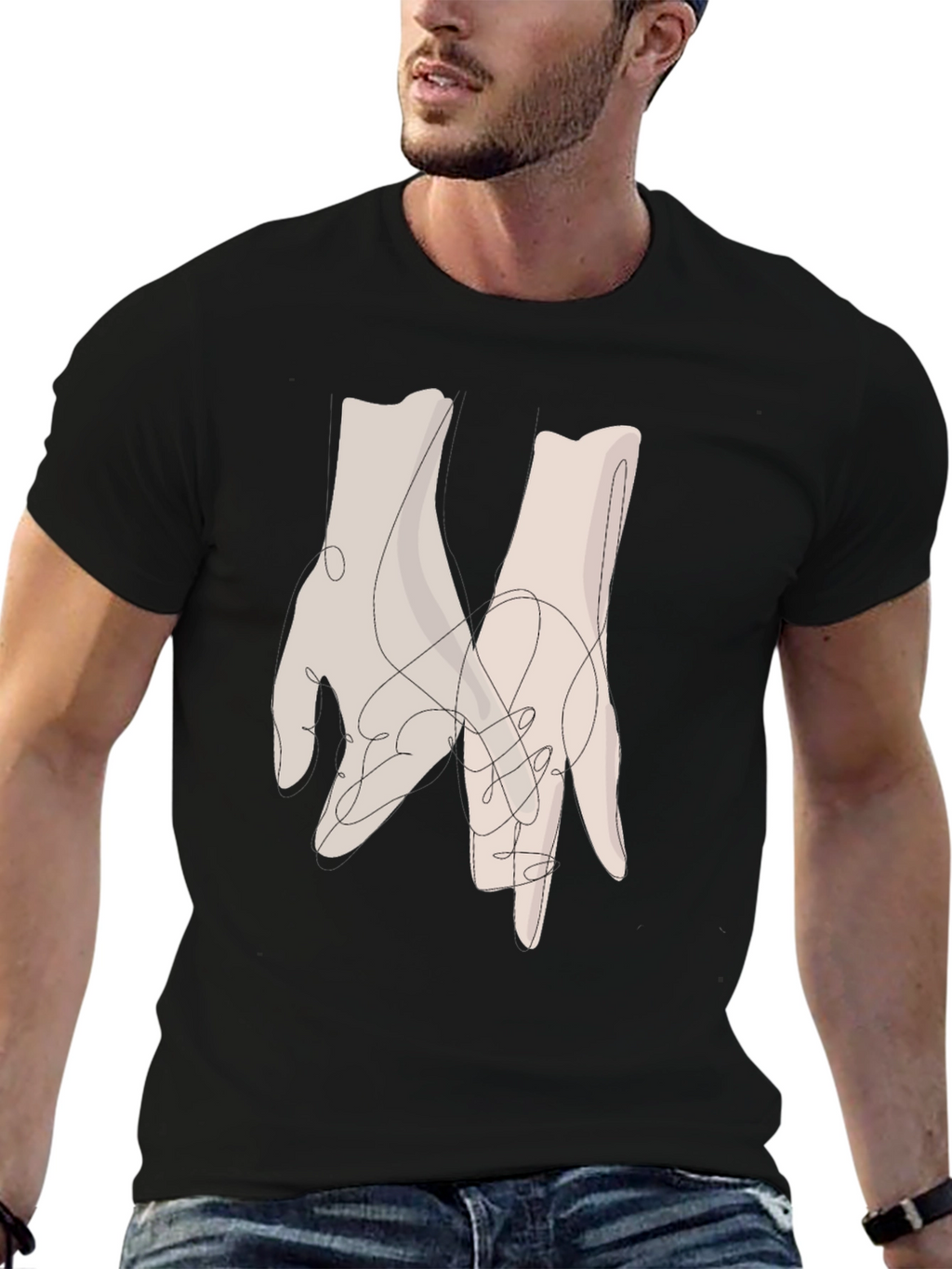Minimalist Hands Graphic Black Tee