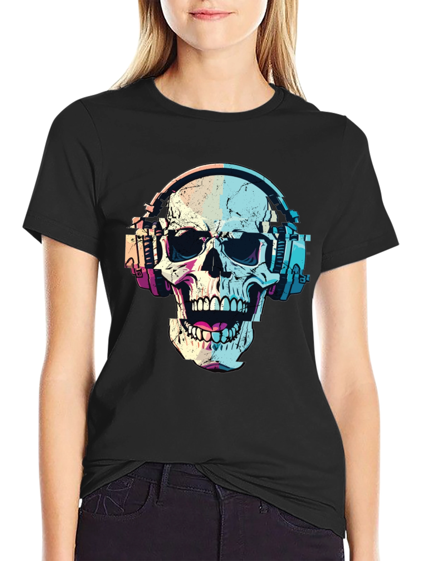 Skull with Headphones Graphic T-Shirt