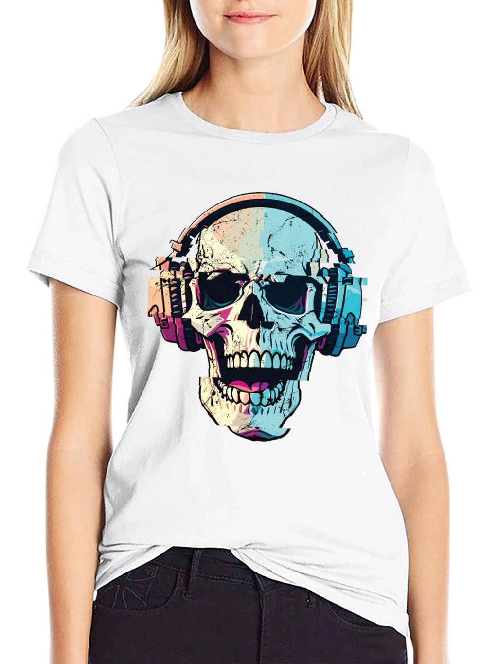 Skull with Headphones Graphic T-Shirt