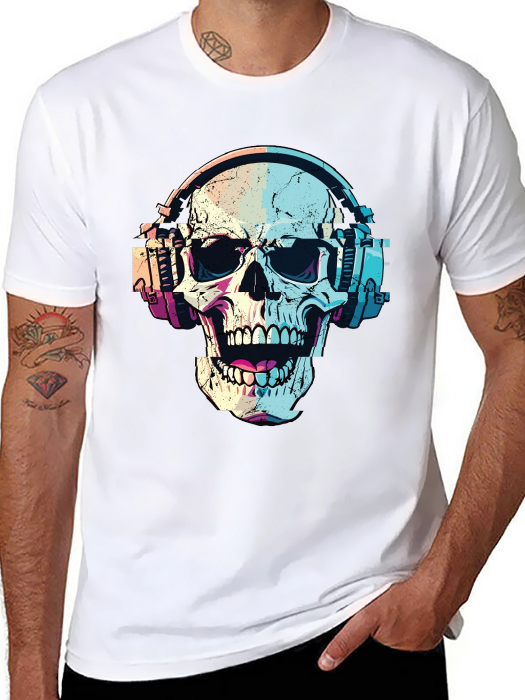 Skull with Headphones Graphic T-Shirt