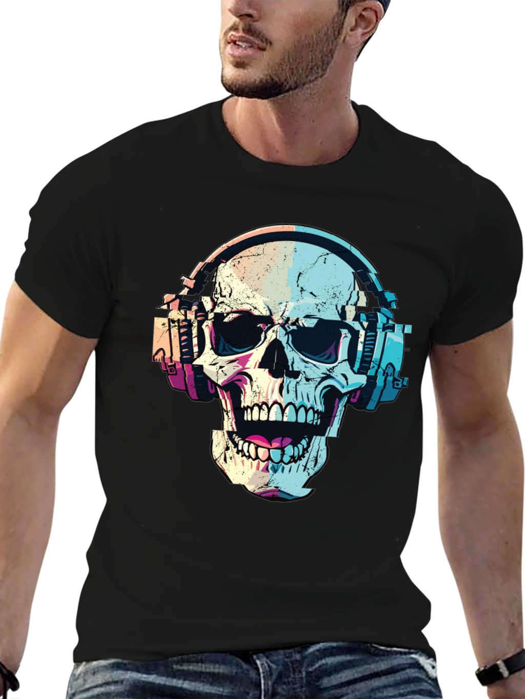 Skull with Headphones Graphic T-Shirt