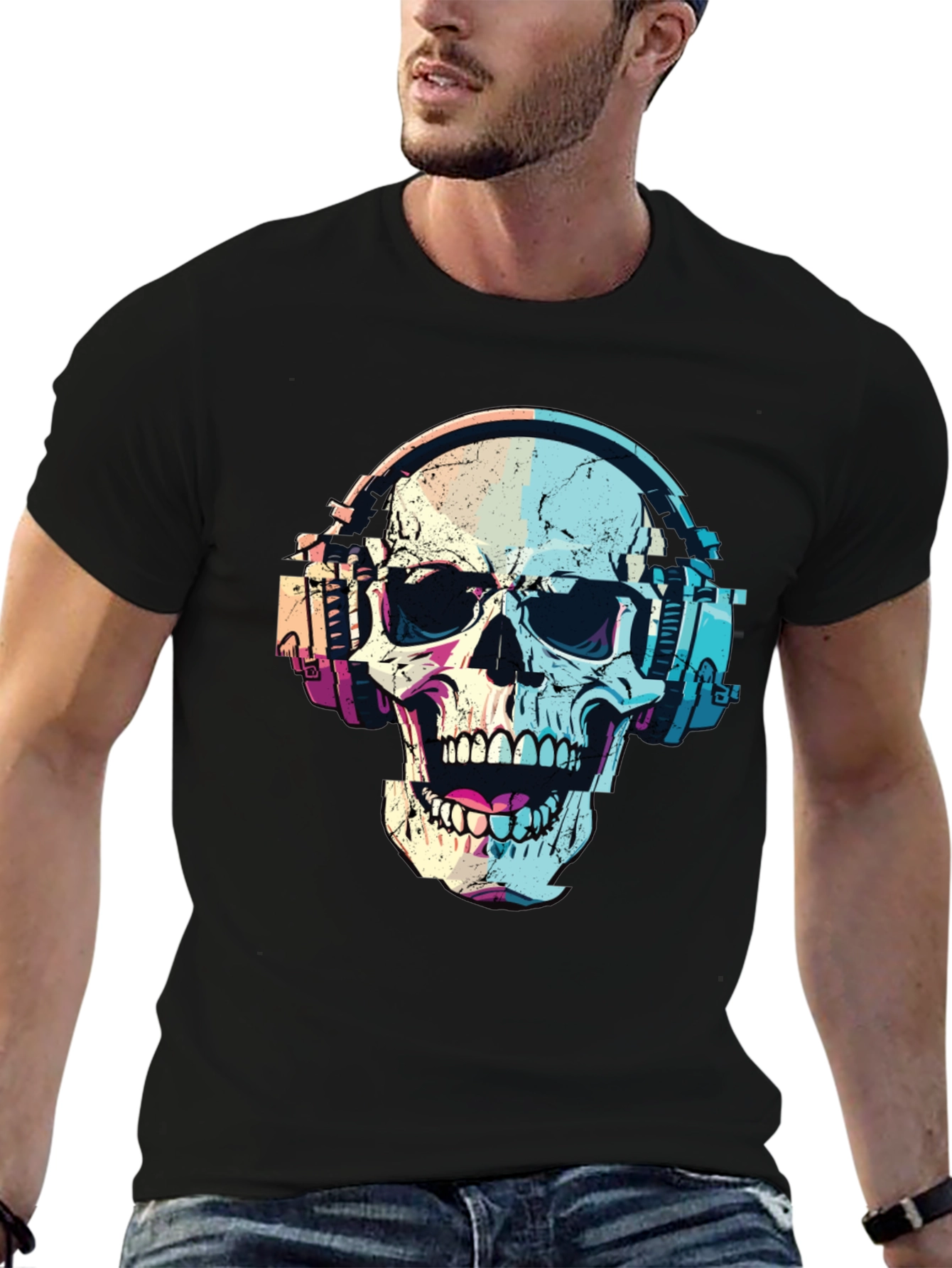 Skull with Headphones Graphic T-Shirt