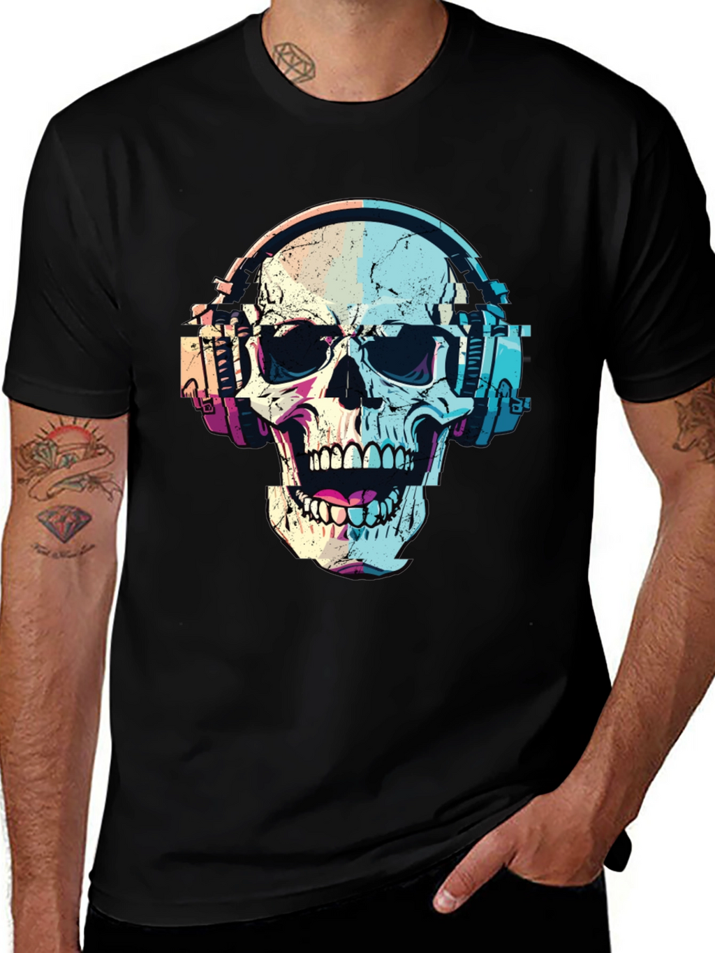 Skull with Headphones Graphic T-Shirt