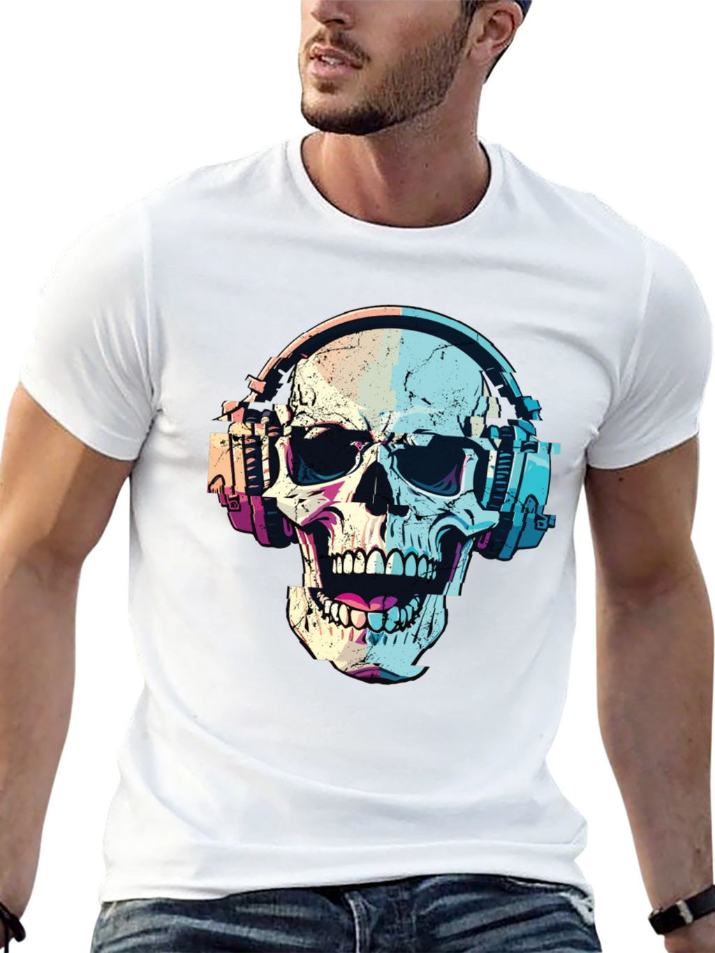 Skull with Headphones Graphic T-Shirt