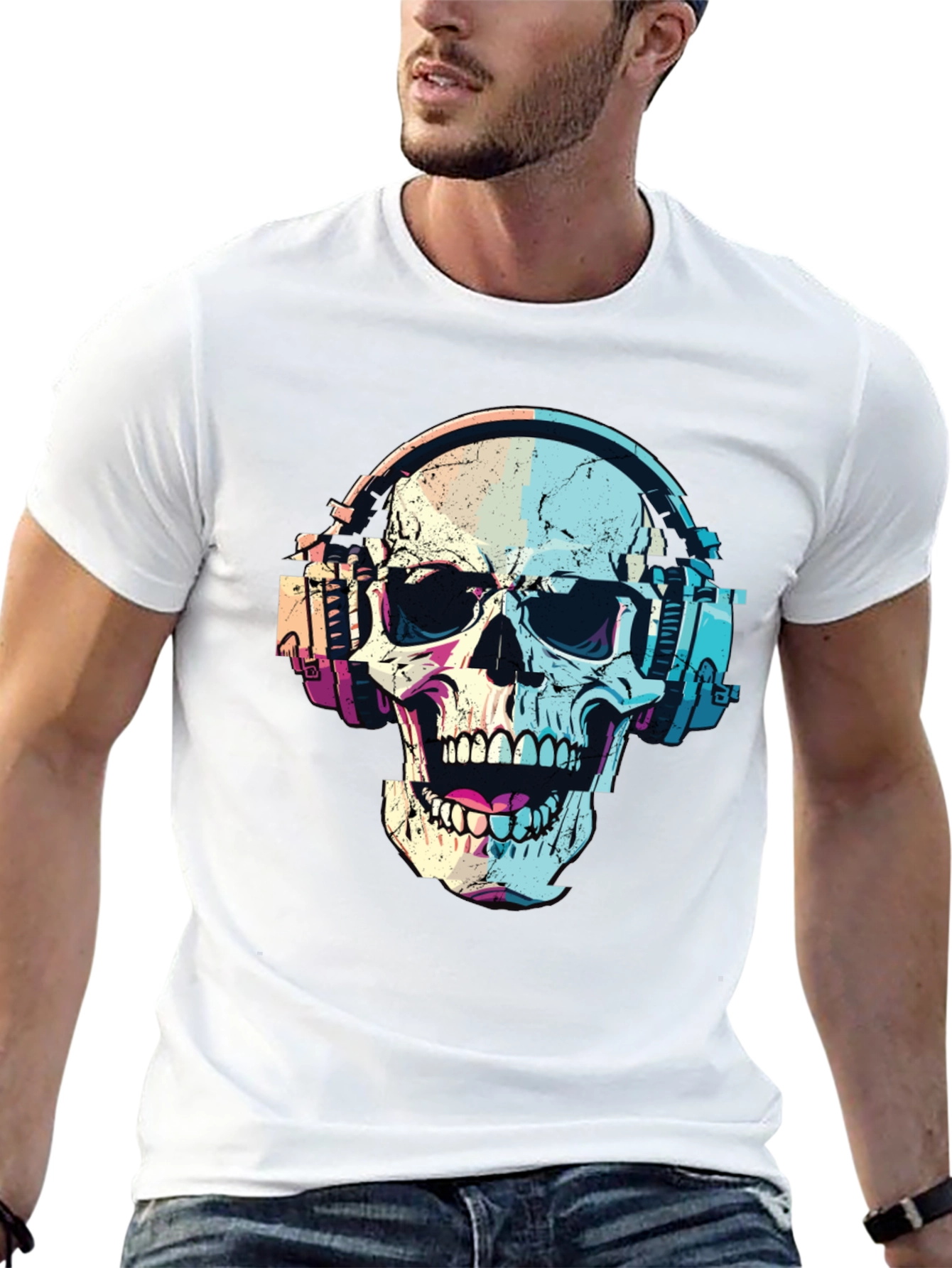 Skull with Headphones Graphic T-Shirt