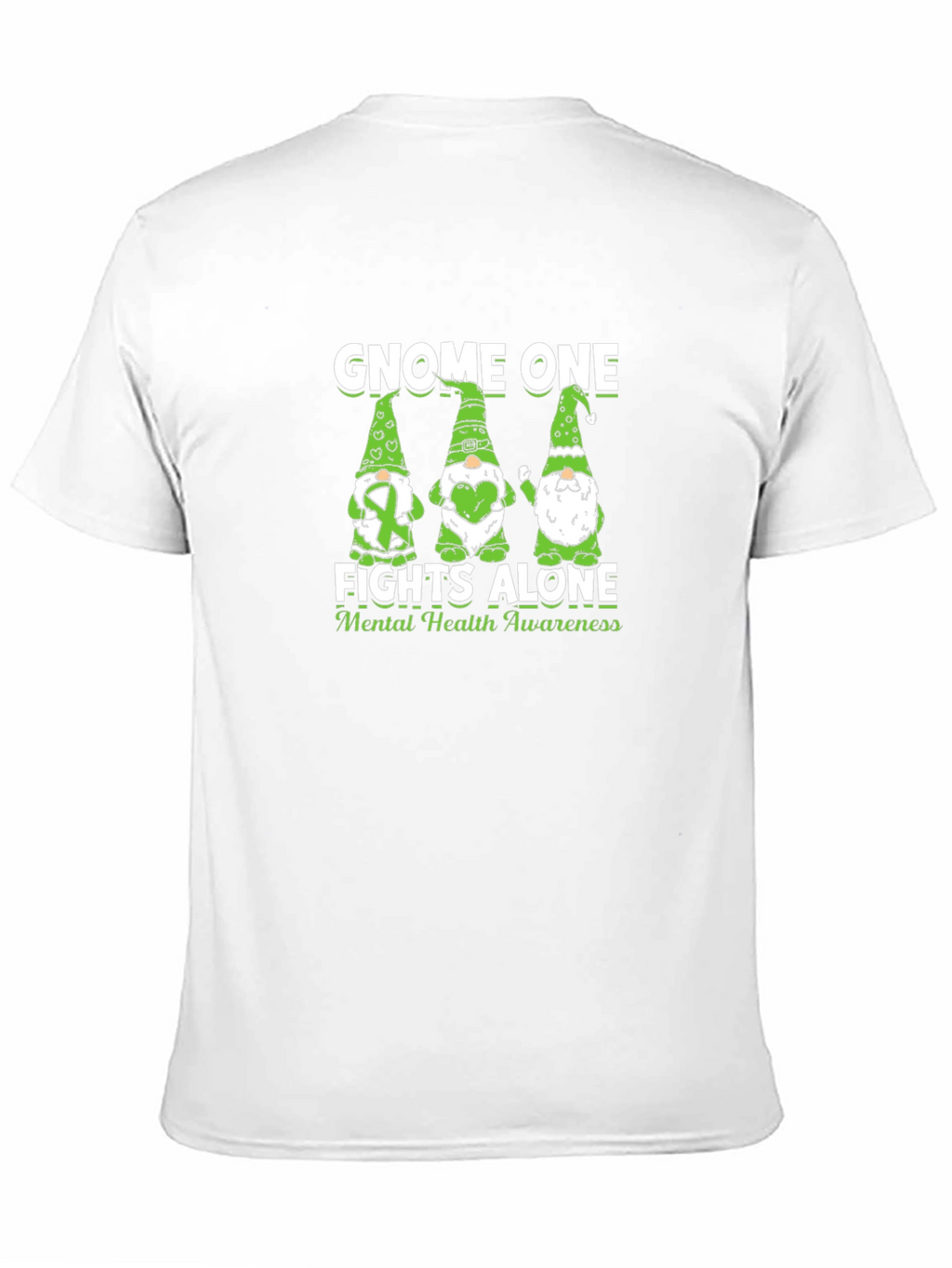 Gnome One Fights Alone Mental Health Awareness Black T-Shirt