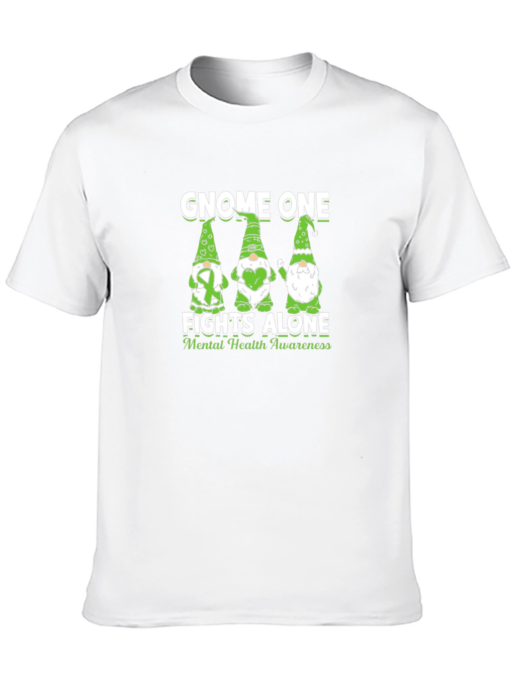 Gnome One Fights Alone Mental Health Awareness Black T-Shirt