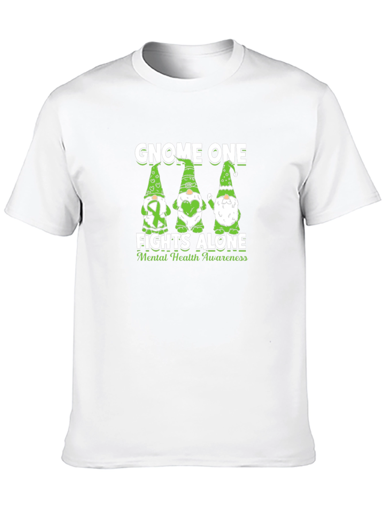 Gnome One Fights Alone Mental Health Awareness Black T-Shirt