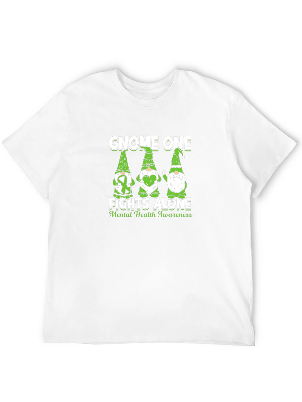 Gnome One Fights Alone Mental Health Awareness Black T-Shirt