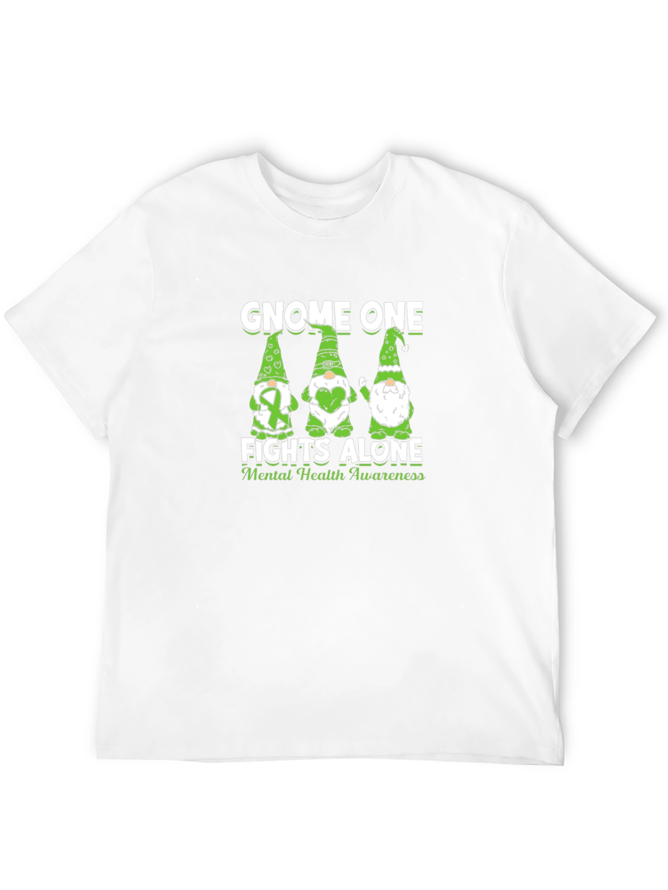 Gnome One Fights Alone Mental Health Awareness Black T-Shirt