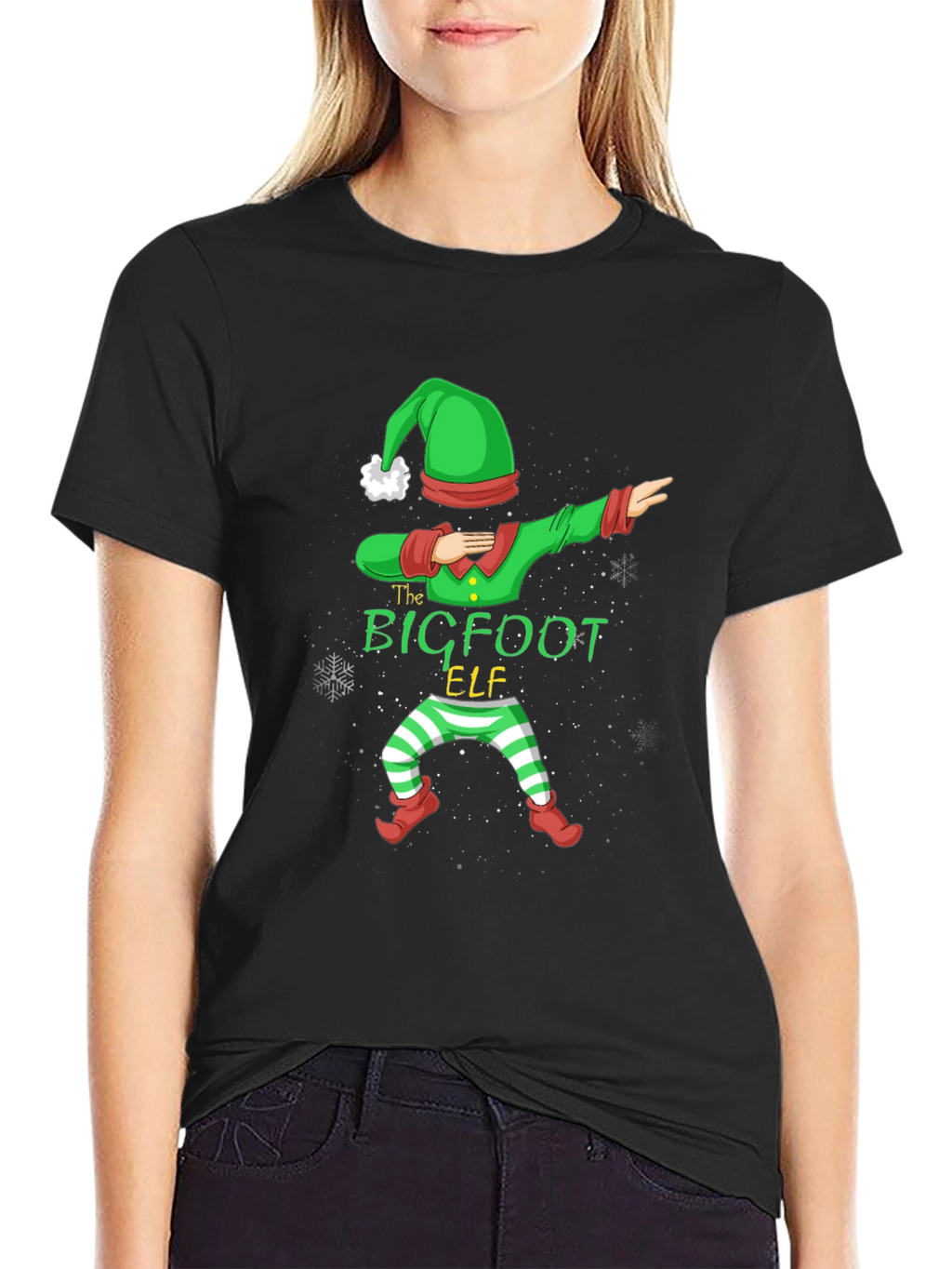Bigfoot Elf Dabbing Christmas Graphic T-Shirt