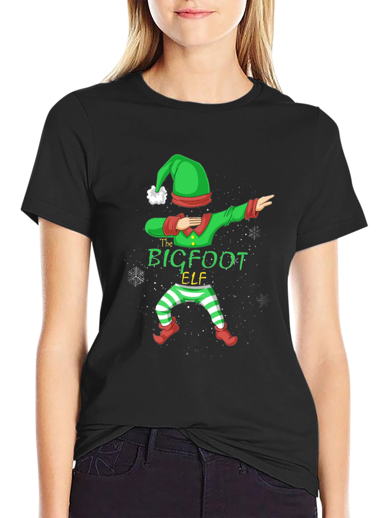 Bigfoot Elf Dabbing Christmas Graphic T-Shirt